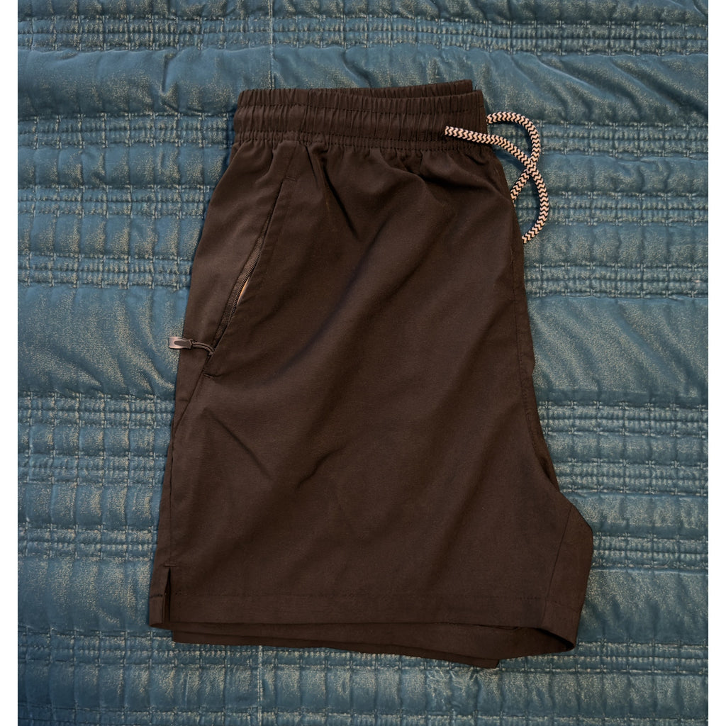 Men's Black Athletic Performance Shorts Zipper Pockets Drawstring Size Large