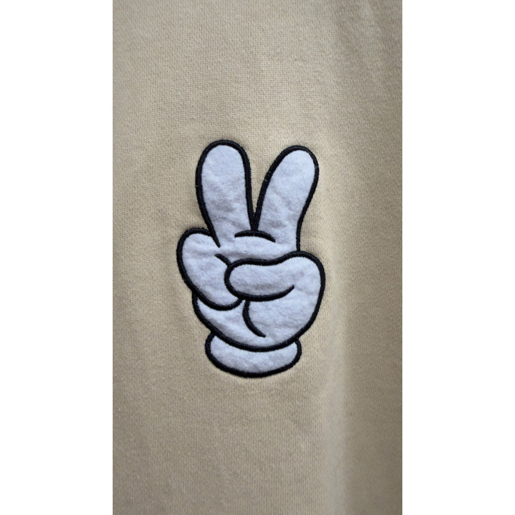 Disney Parks Mickey Mouse Peace Sign Beige Crewneck Sweatshirt Adult Large