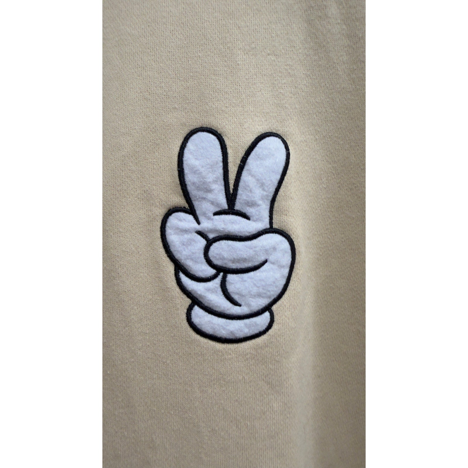 Disney Parks Mickey Mouse Peace Sign Beige Crewneck Sweatshirt Adult Large