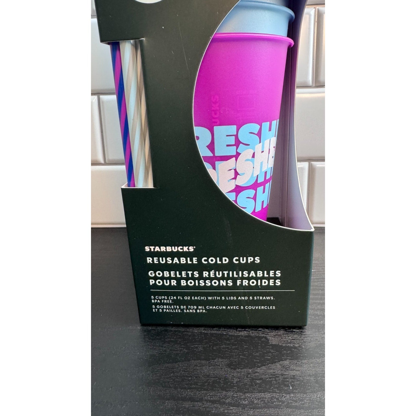 Starbucks 5-Pack Reusable Cold Cups with Dome Lids & Straws (24oz Venti) NEW