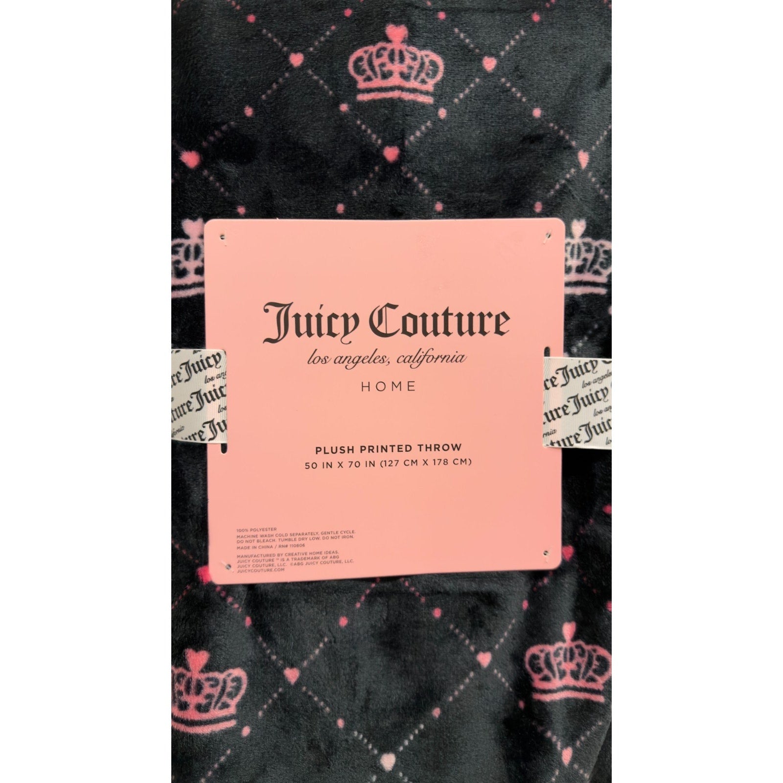 NWT Juicy Couture Plush Throw Blanket - 50x70 - Elegant Crown Diamond