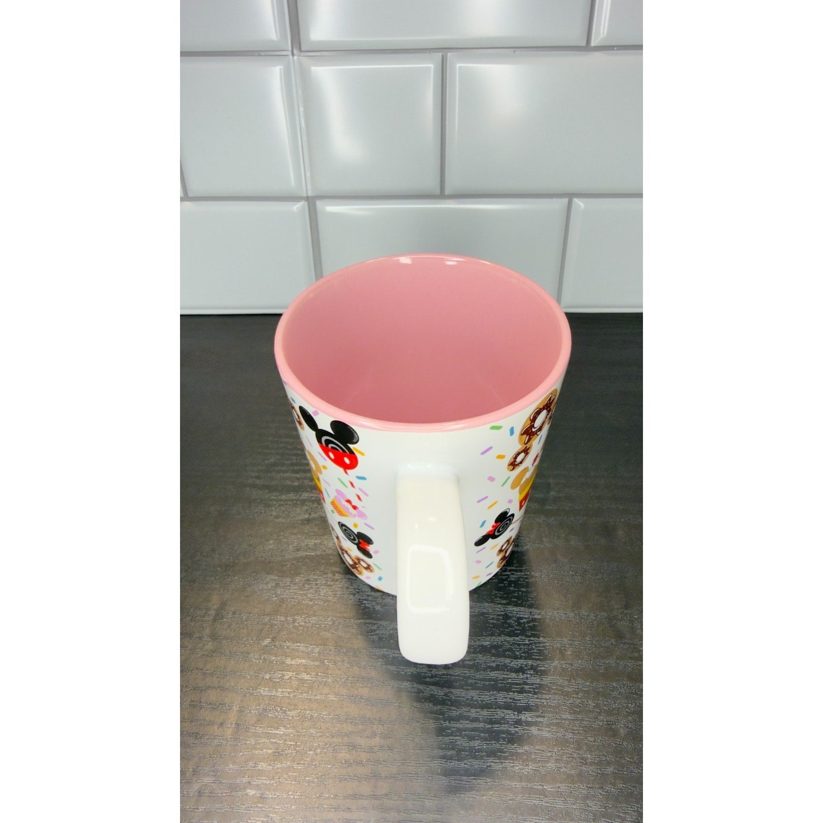 Disney Eats Mickey & Minnie Donut Coffee Mug - Large 16 oz Pink & White - NWT