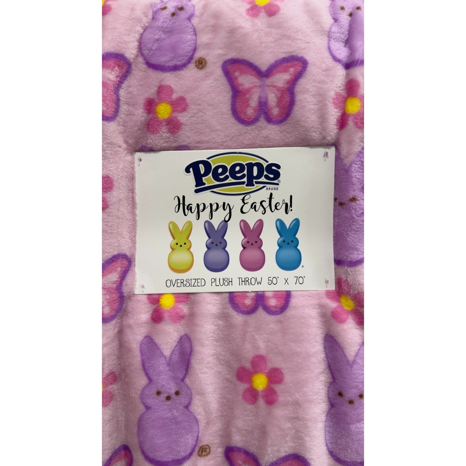 Peeps Oversized Plush Throw 50" x 70" - Purple Peep, Butterfly, and Daisy - NEW