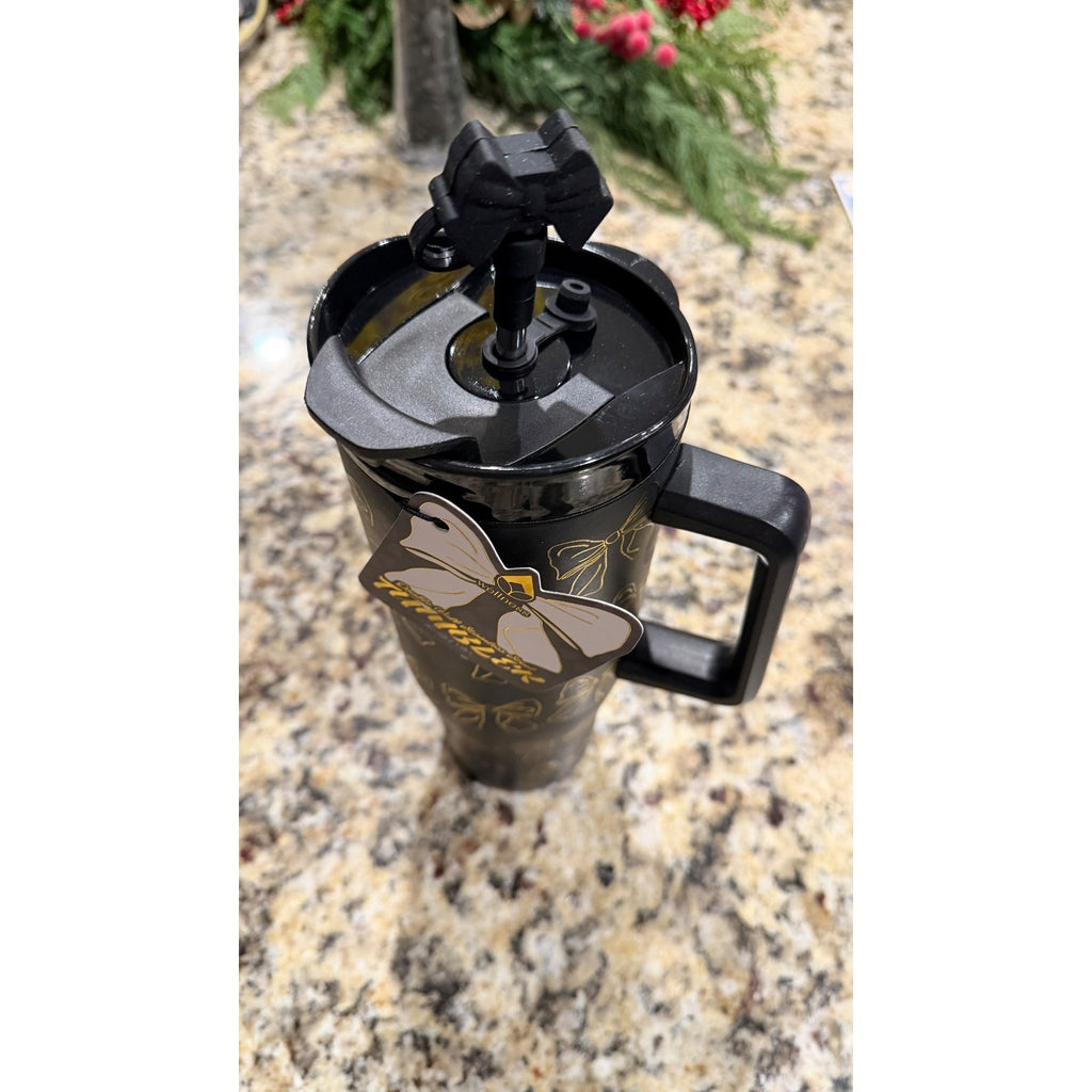 Wellness 40oz Hydration Tumbler - Black with Gold Bows - NWT