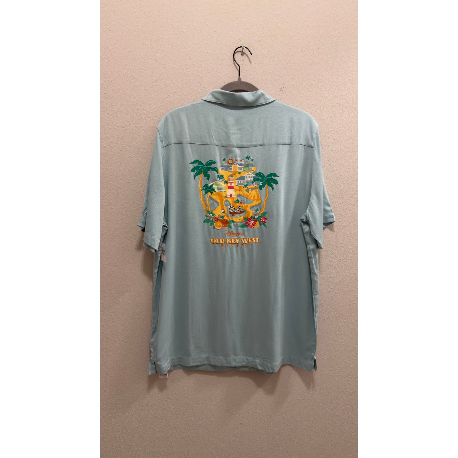 Disney Vacation Club Old Key West Embroidered Camp Shirt Light Blue NWT Large