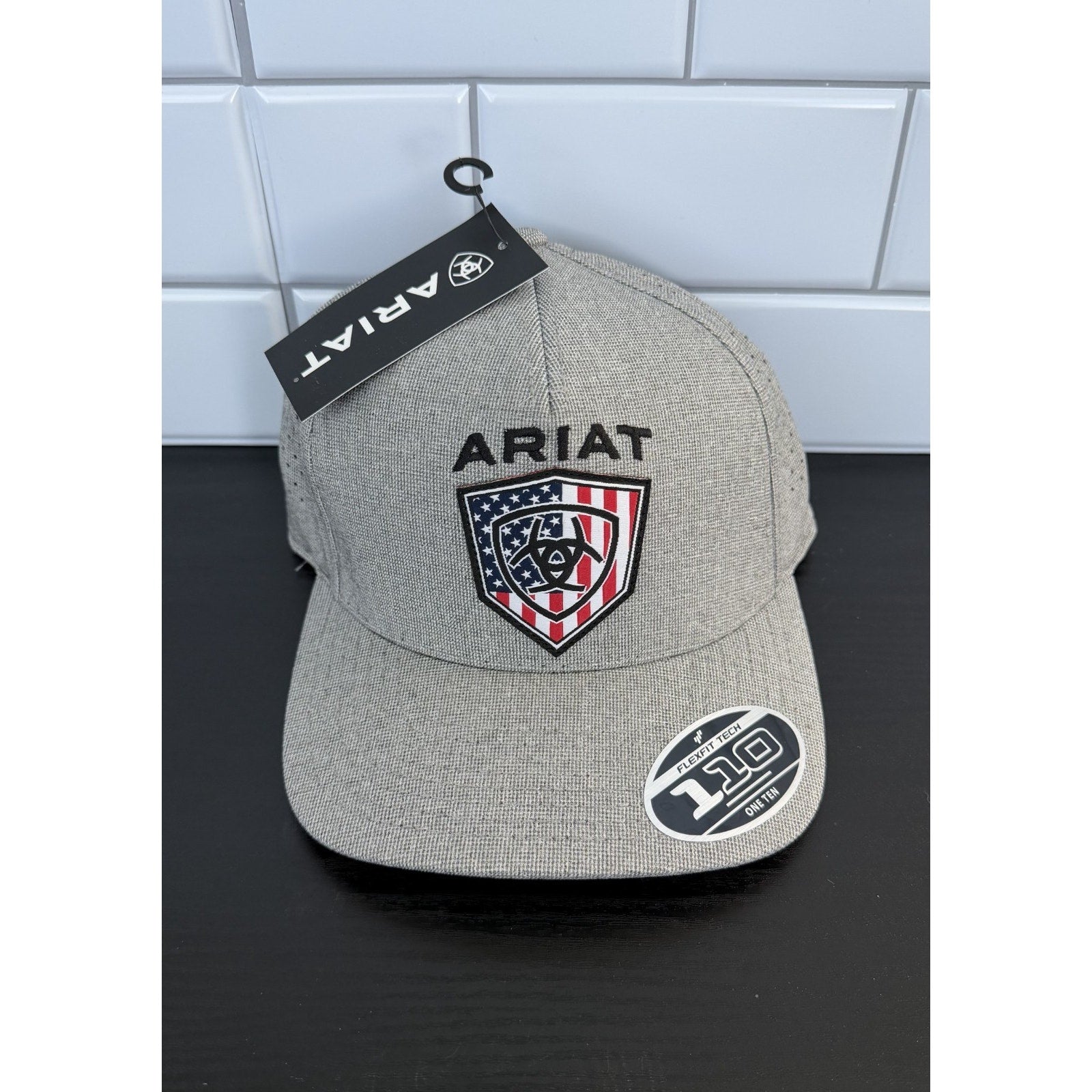 Ariat Men's Flexfit USA Flag Patch Adjustable Snapback Cap Hat (Grey)