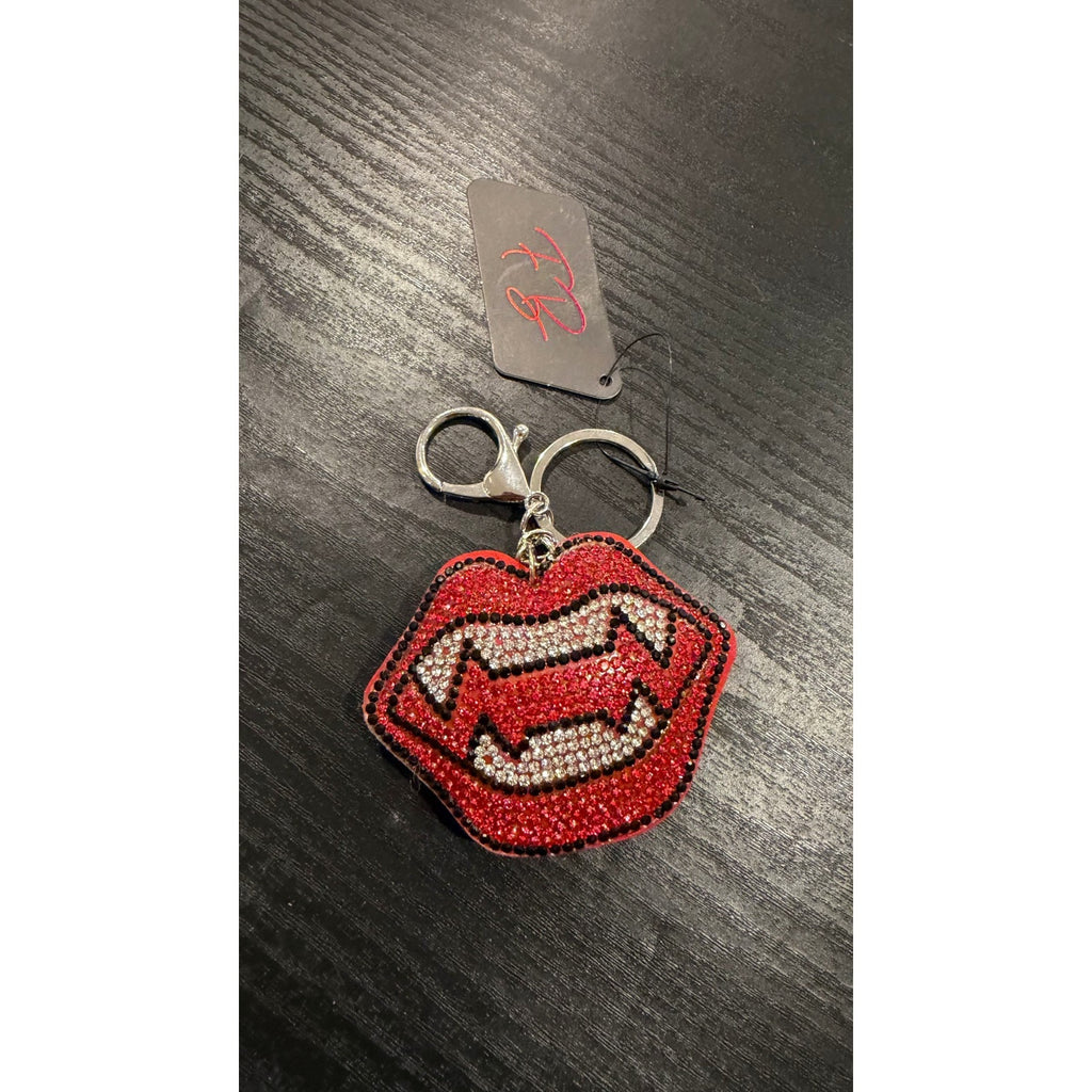 NWT Rhinestone Vampire Fangs Lips Keychain/Bag Charm