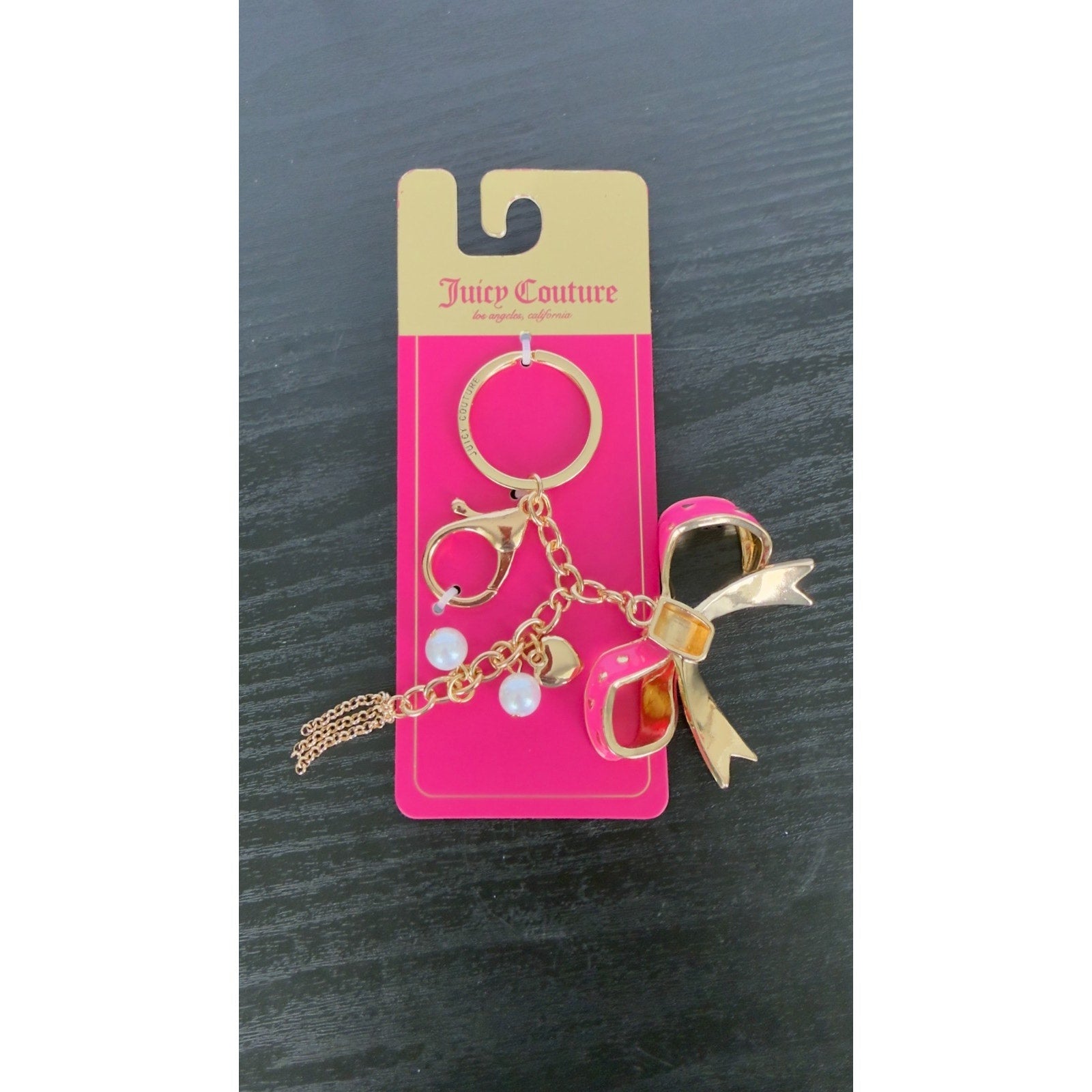 Juicy Couture Pink Bow Bag Charm & Gold Heart Keychain - NWT