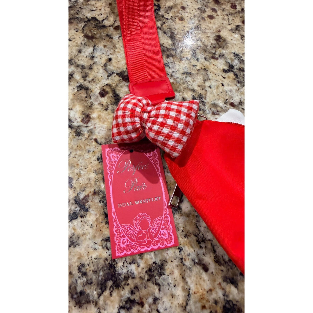 NWT Dual Pouch Wristlet Bag Charm Strap - Red / Gingham