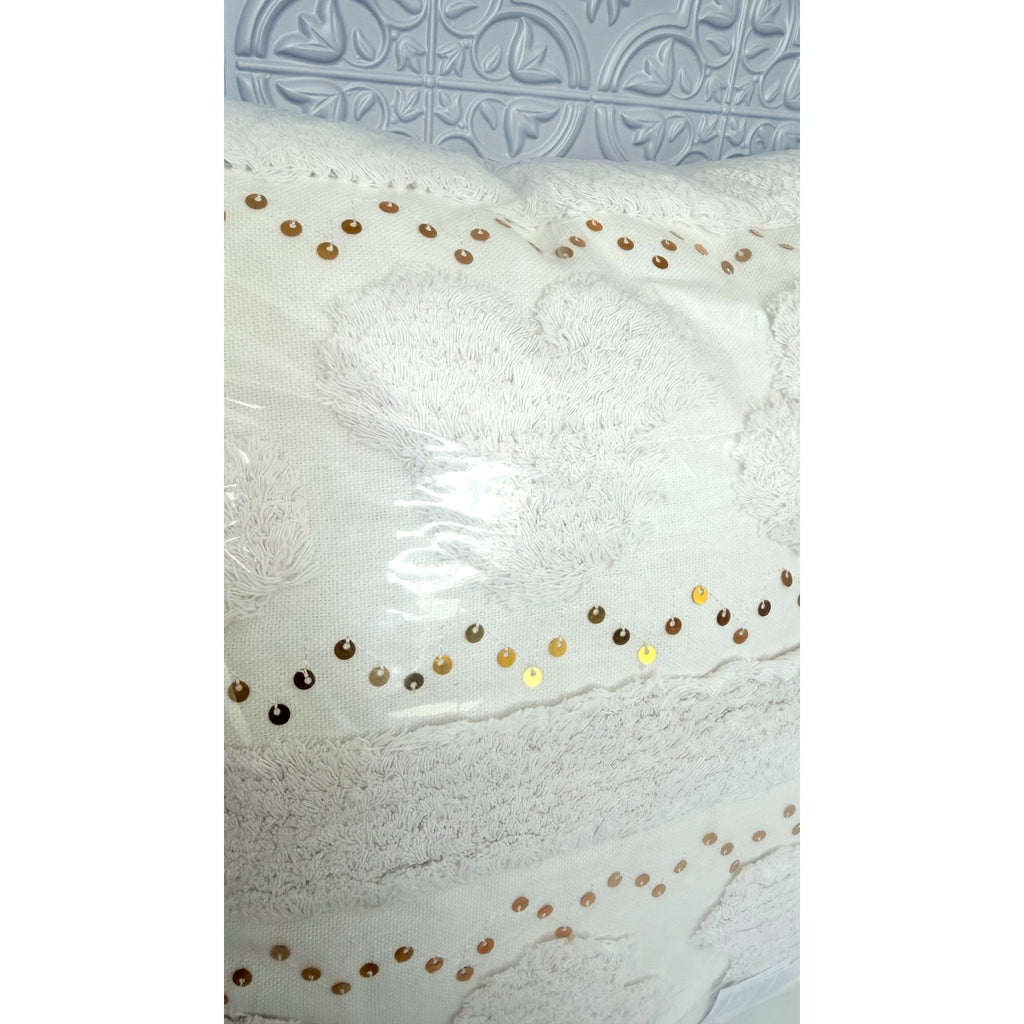 Disney Parks Boho Mickey Mouse Ivory Tufted Sequin Throw Pillow NEW