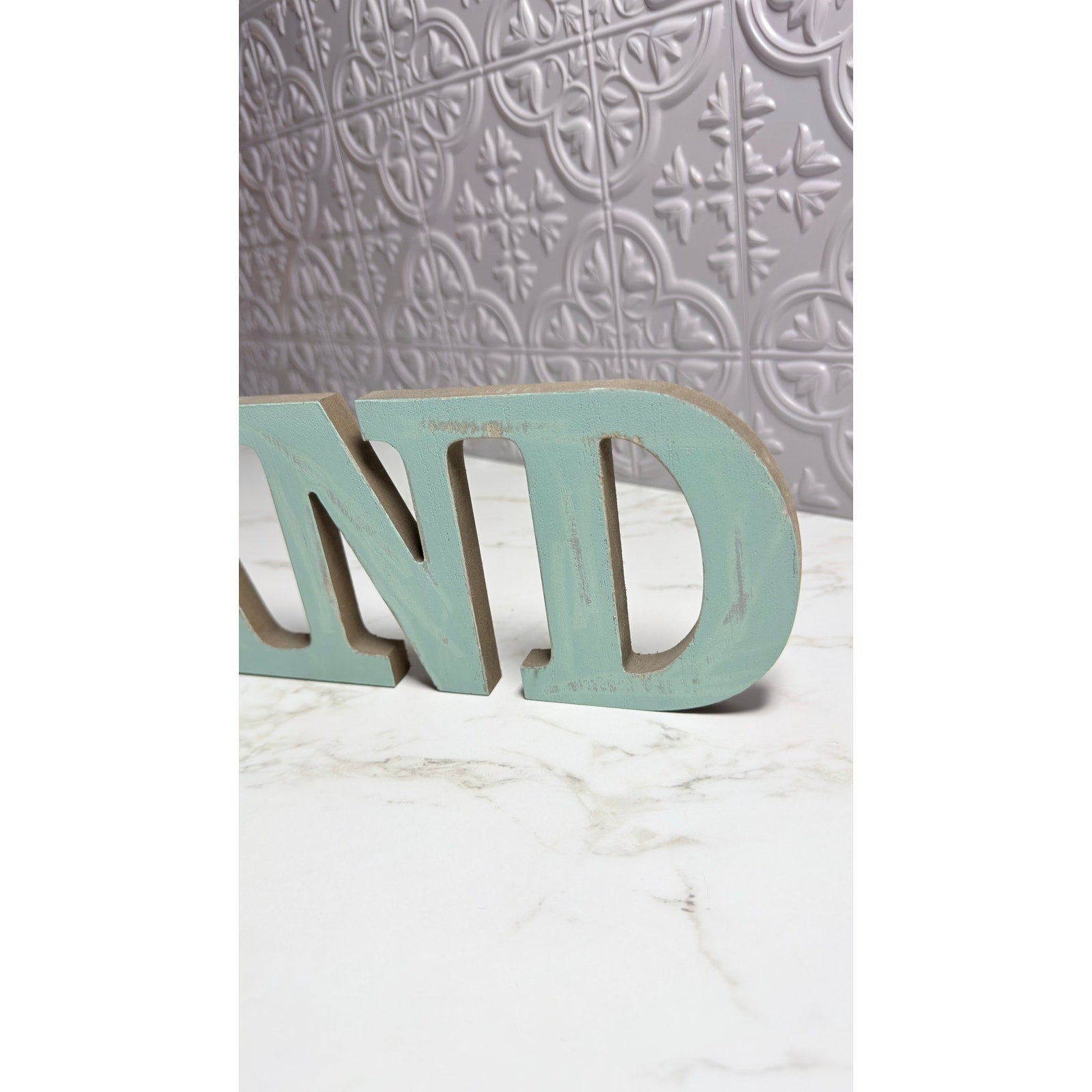 Rustic Wood SAND Sign Beach House Wall Decor Distressed Seafoam Blue Cutout