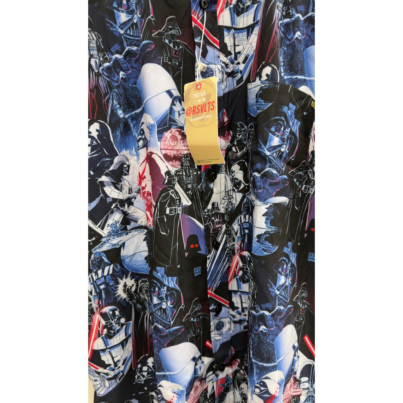 NWT Star Wars RSVLTS "Darth Vader" KUNUFLEX Short Sleeve Shirt - Large