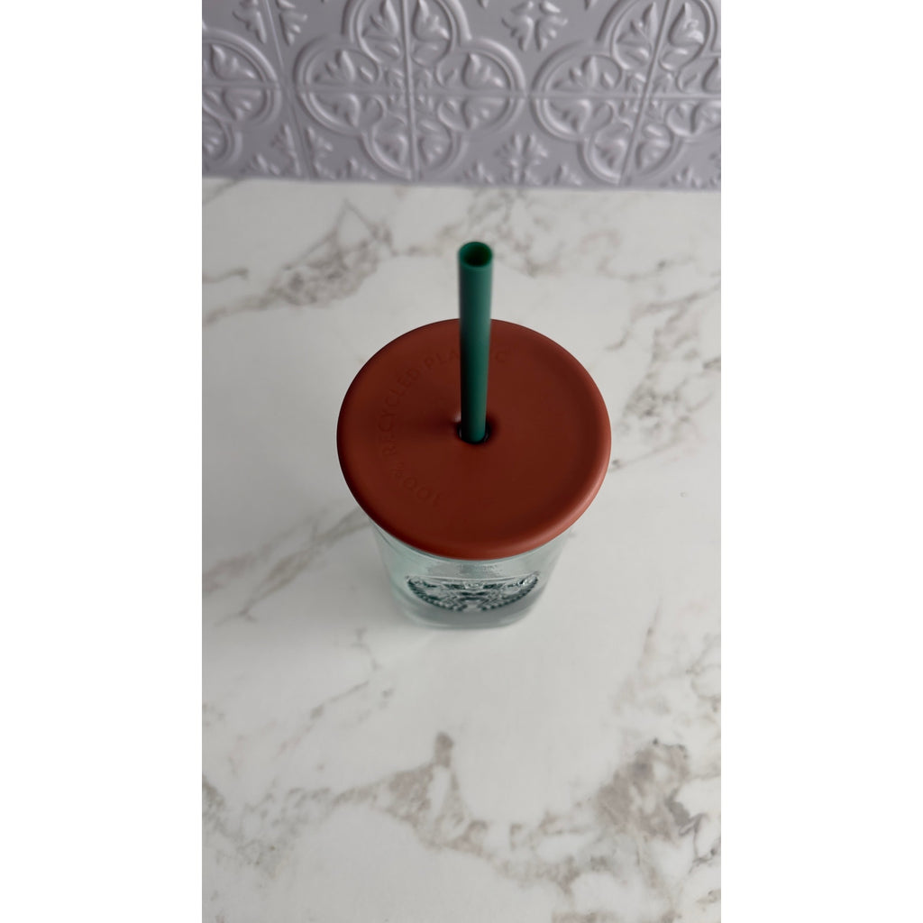 Starbucks 100% Recycled Glass Cold Cup Tumbler 16 oz Terra Cotta Lid