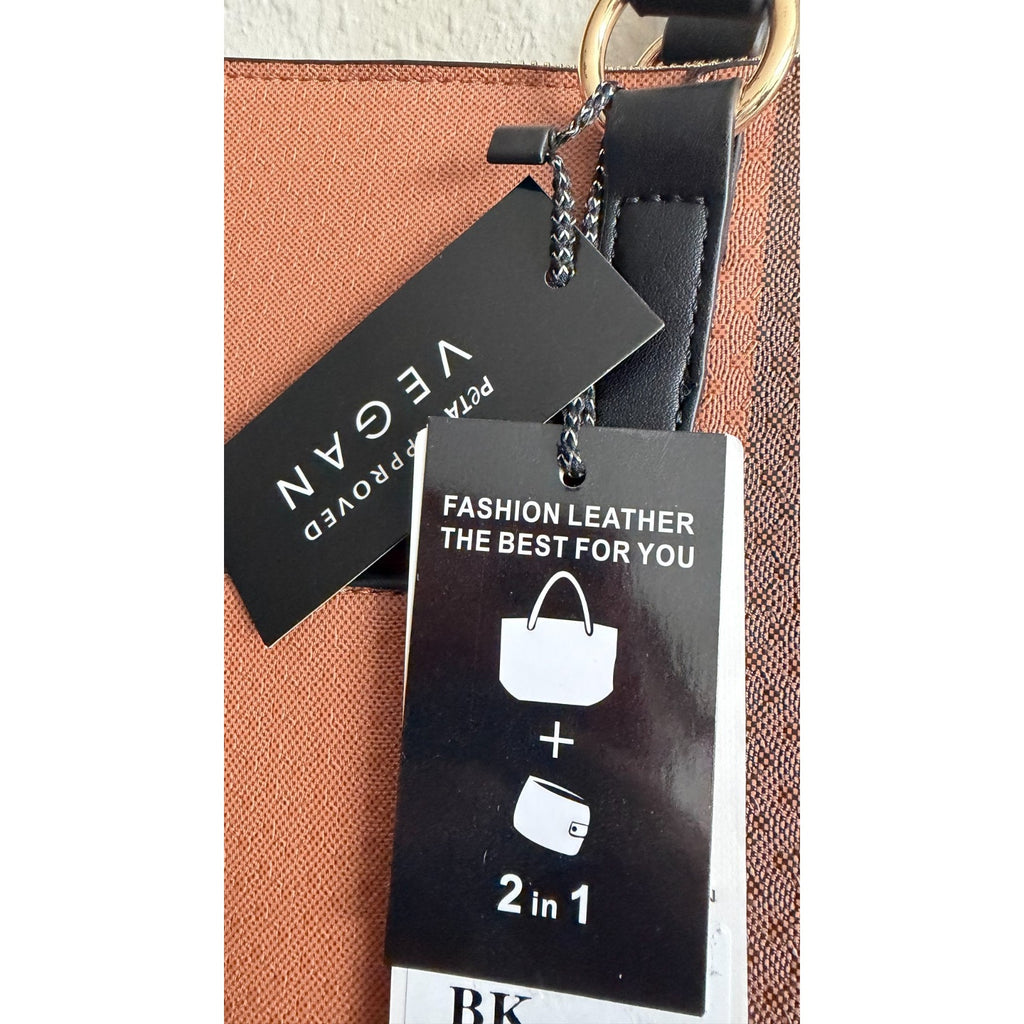NEW 2 IN-1 Monogram Plaid Zip Tote Bag + Zip Wallet