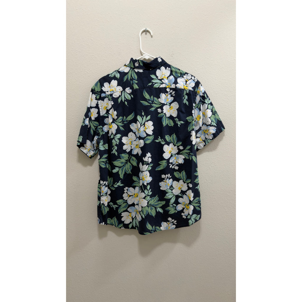 Old Navy Men’s Floral Short Sleeve Button Down Shirt Built-In Flex Navy Large