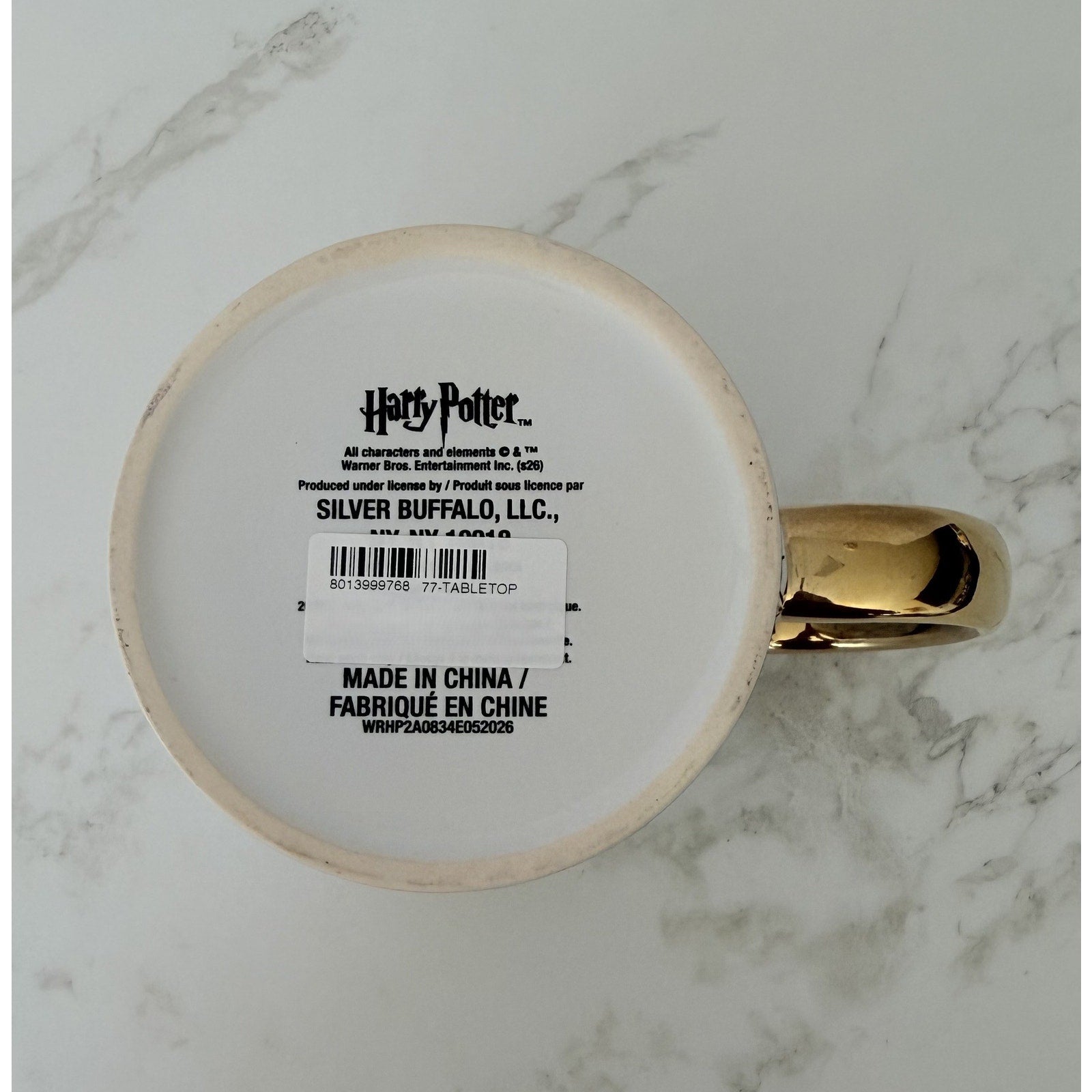 Harry Potter Hogwarts Crest Mosaic Ceramic Coffee Mug Gold Handle 20oz NWT