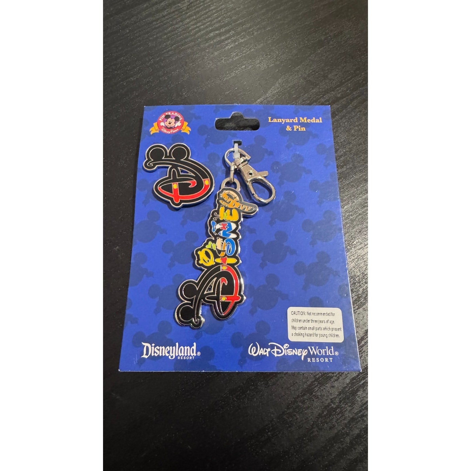 Disney Parks Pin Trading Lanyard Medal & Mickey Icon "D" Pin Set (New)