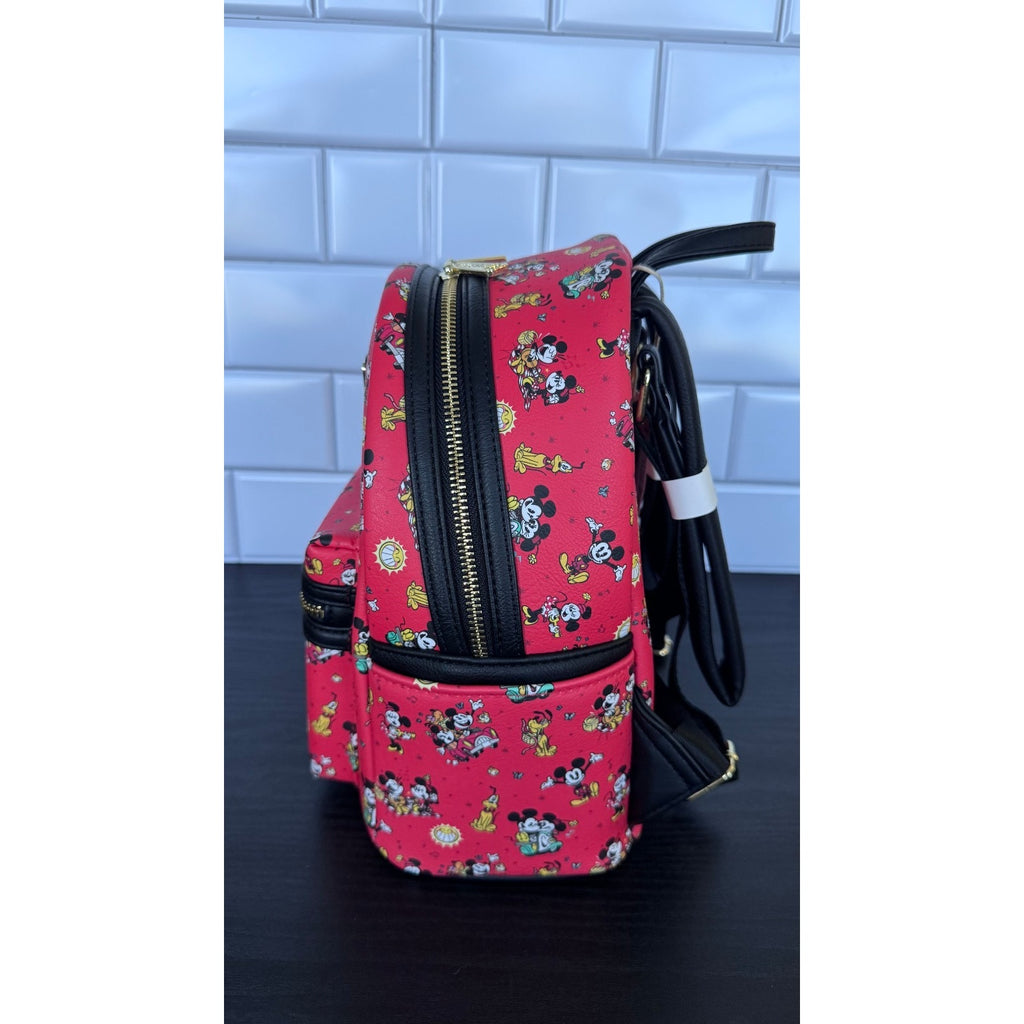 Disney Parks x Loungefly Mickey & Minnie Runaway Railway Mini Backpack Red AOP