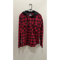 Original Use Mens Red Plaid Hooded Flannel Button Up Large