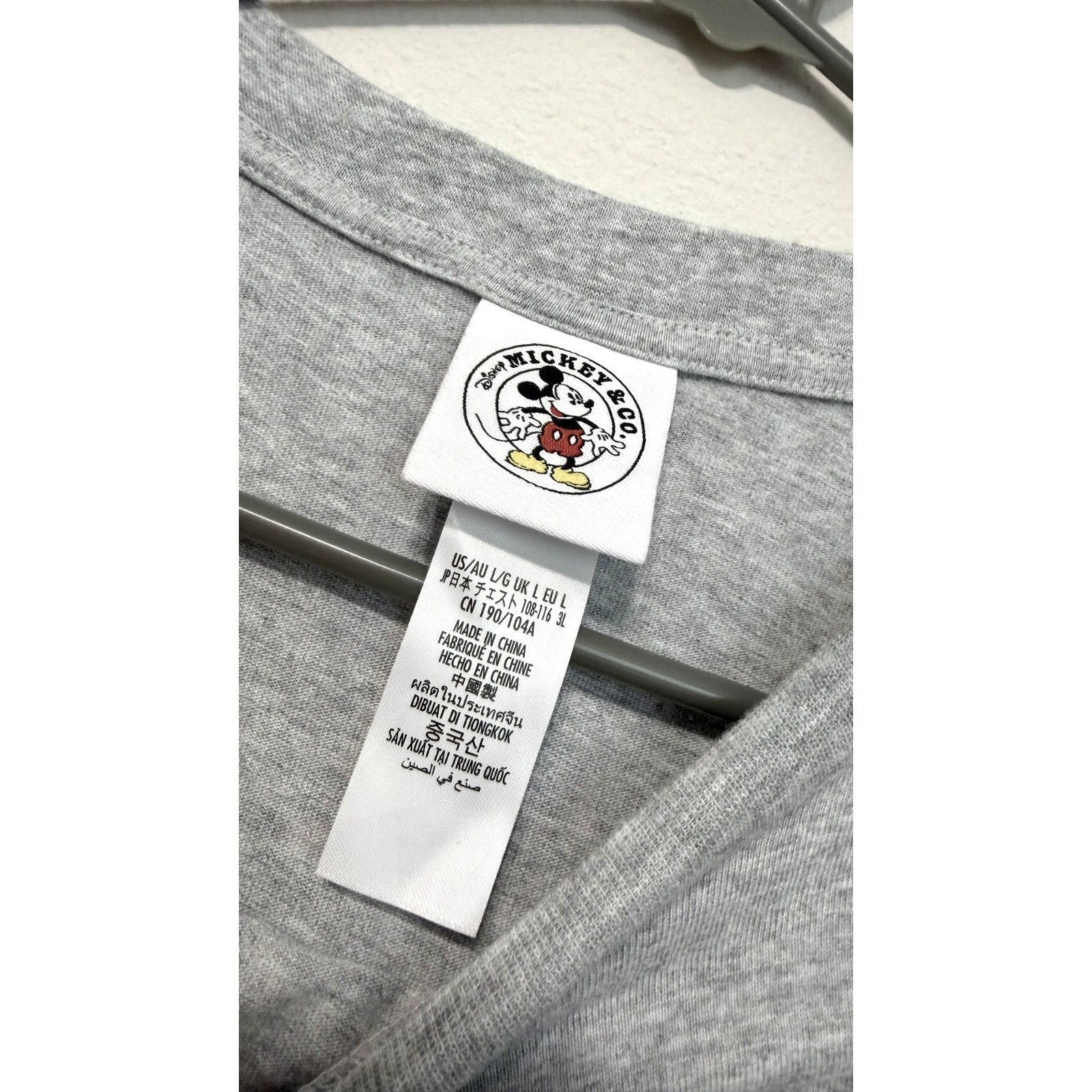NWT Disney Mickey & Co. Double-Sided Graphic Long-Sleeve Gray Shirt - Large