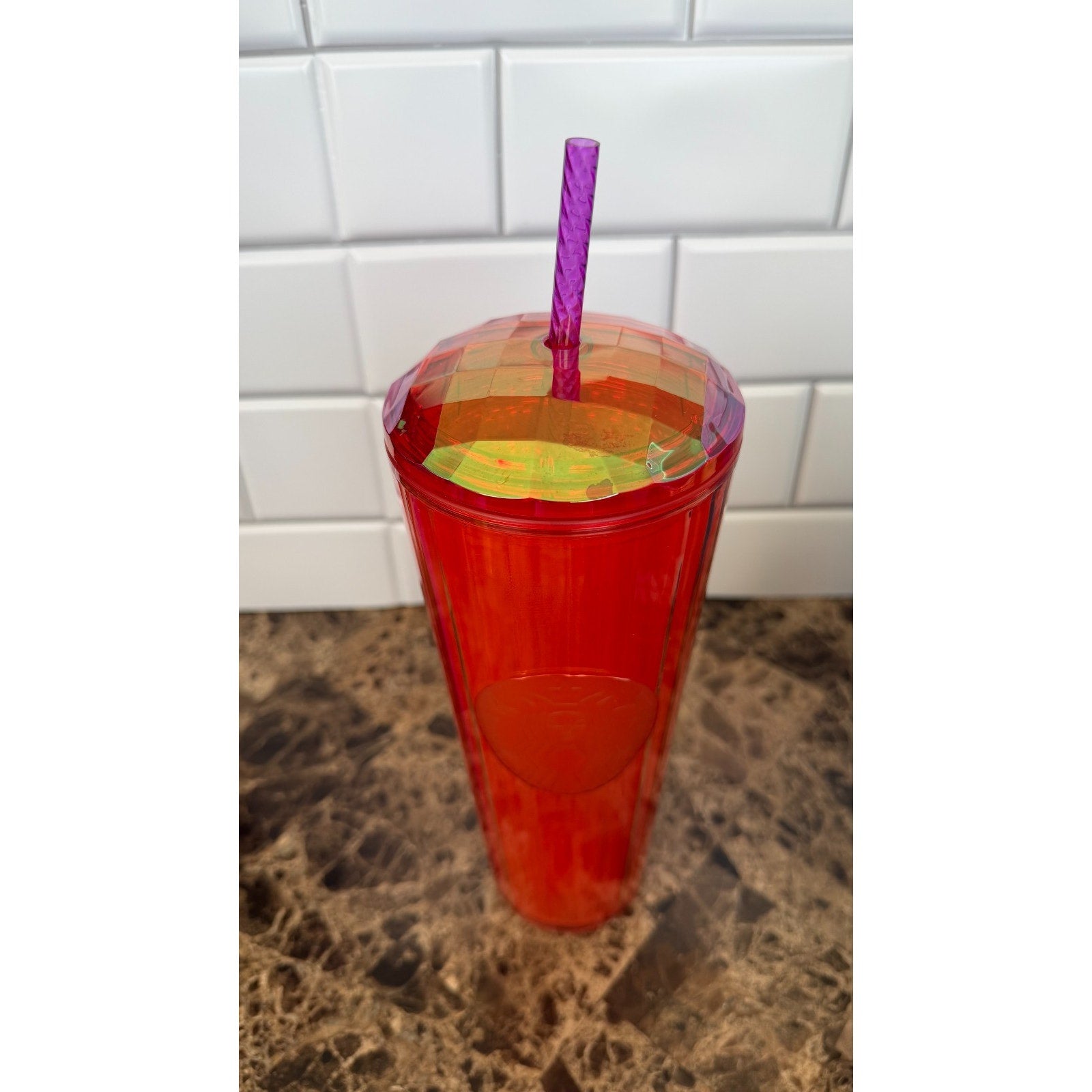 NEW Starbucks 24oz Red And Purple Kaleidoscope Tumbler Venti Cold Cup Dome Lid