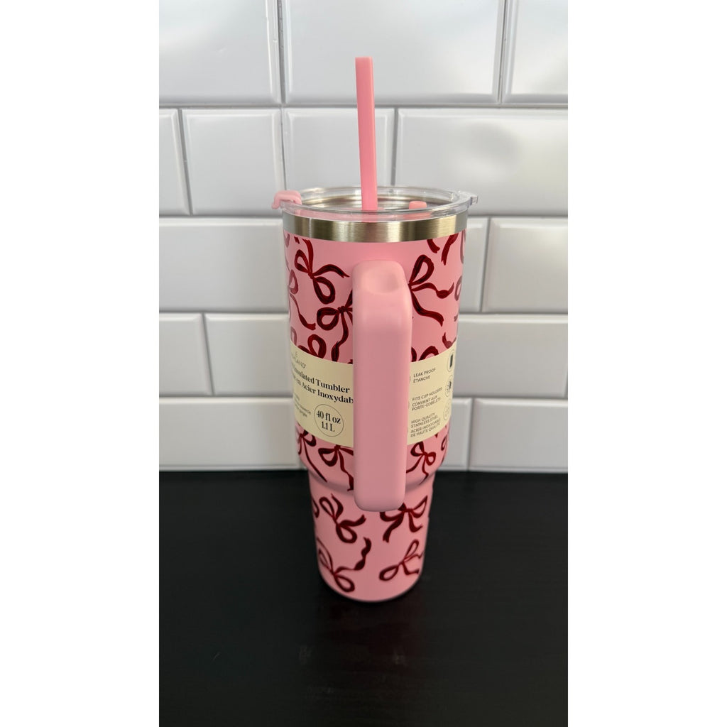 Ashland 40oz Stainless Steel Insulated Tumbler - Pink Christmas Bows Print NEW