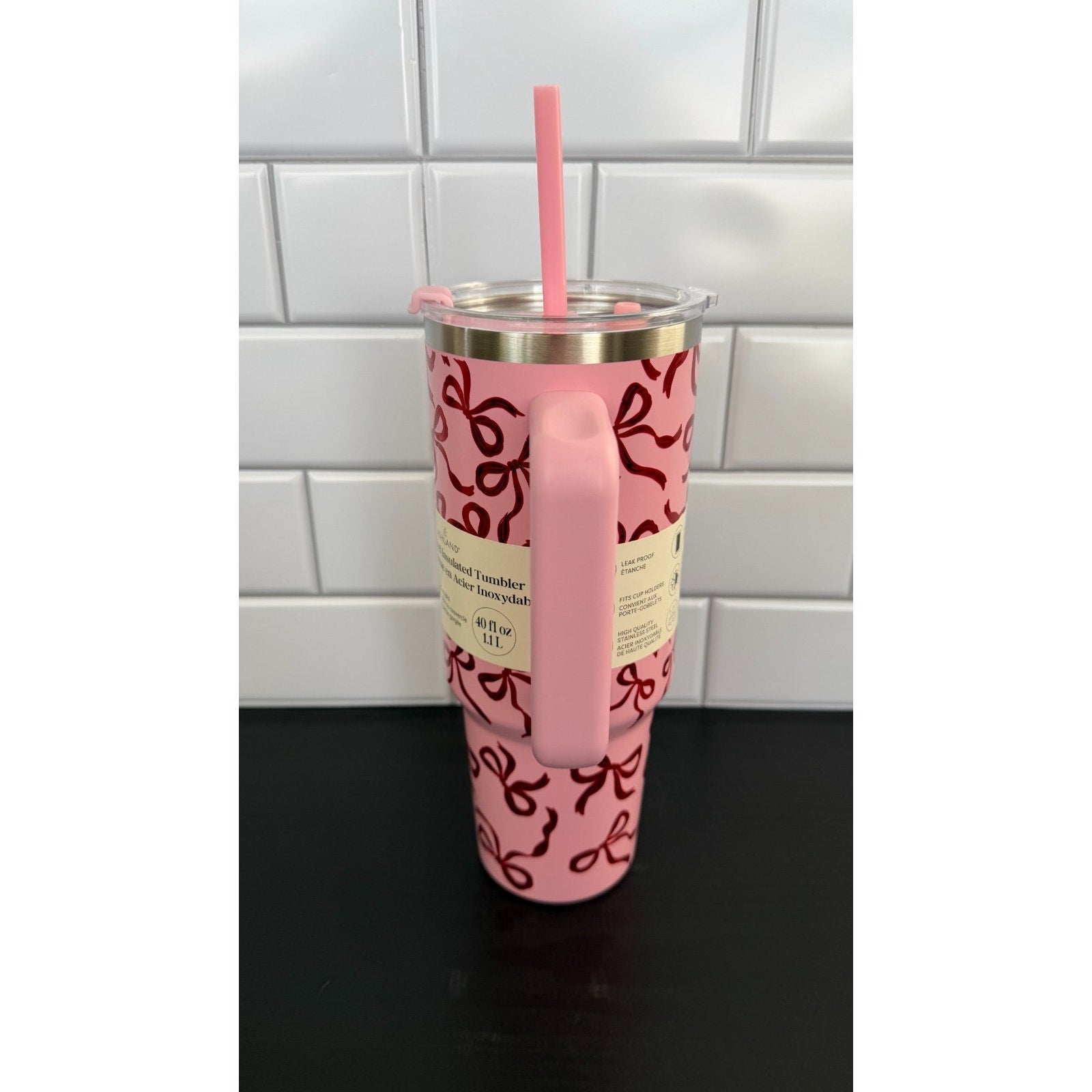 Ashland 40oz Stainless Steel Insulated Tumbler - Pink Christmas Bows Print NEW