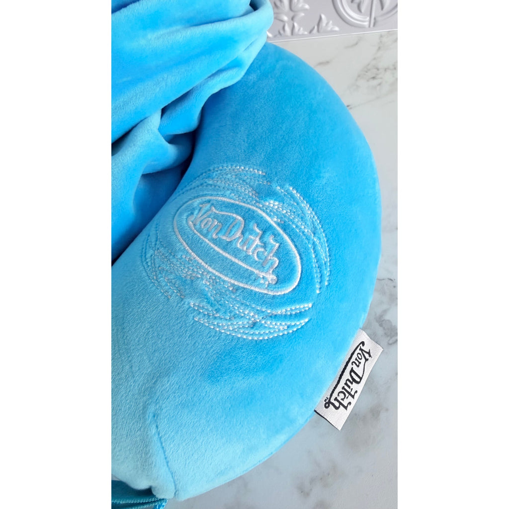 NEW Von Dutch Originals Hooded Memory Foam Travel Neck Pillow - Pinstripe Blue