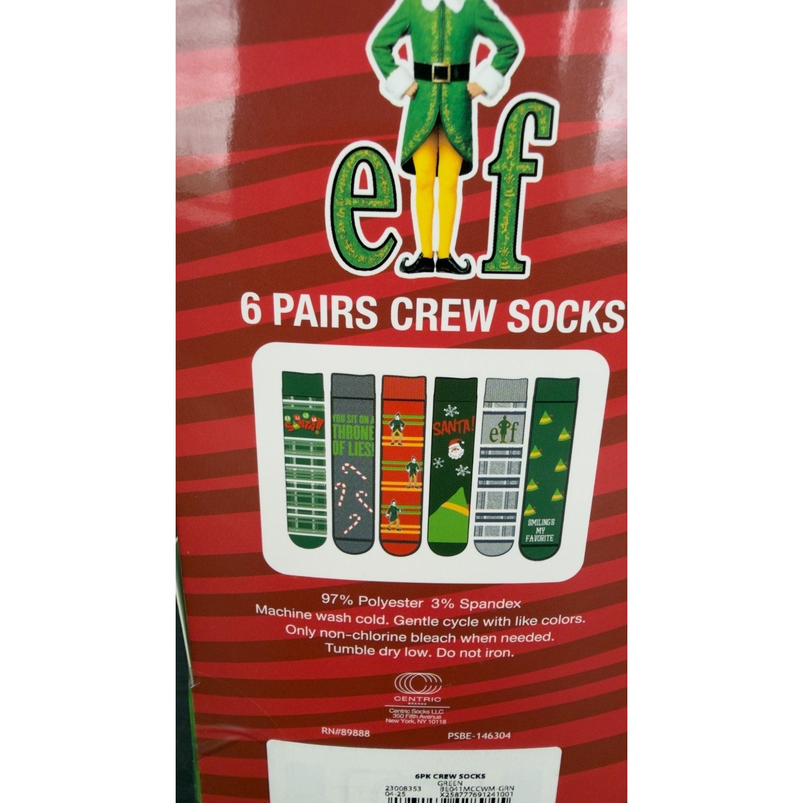 Elf Buddy The Elf Men's Crew Socks (6-Pack) Size 8-12 NEW