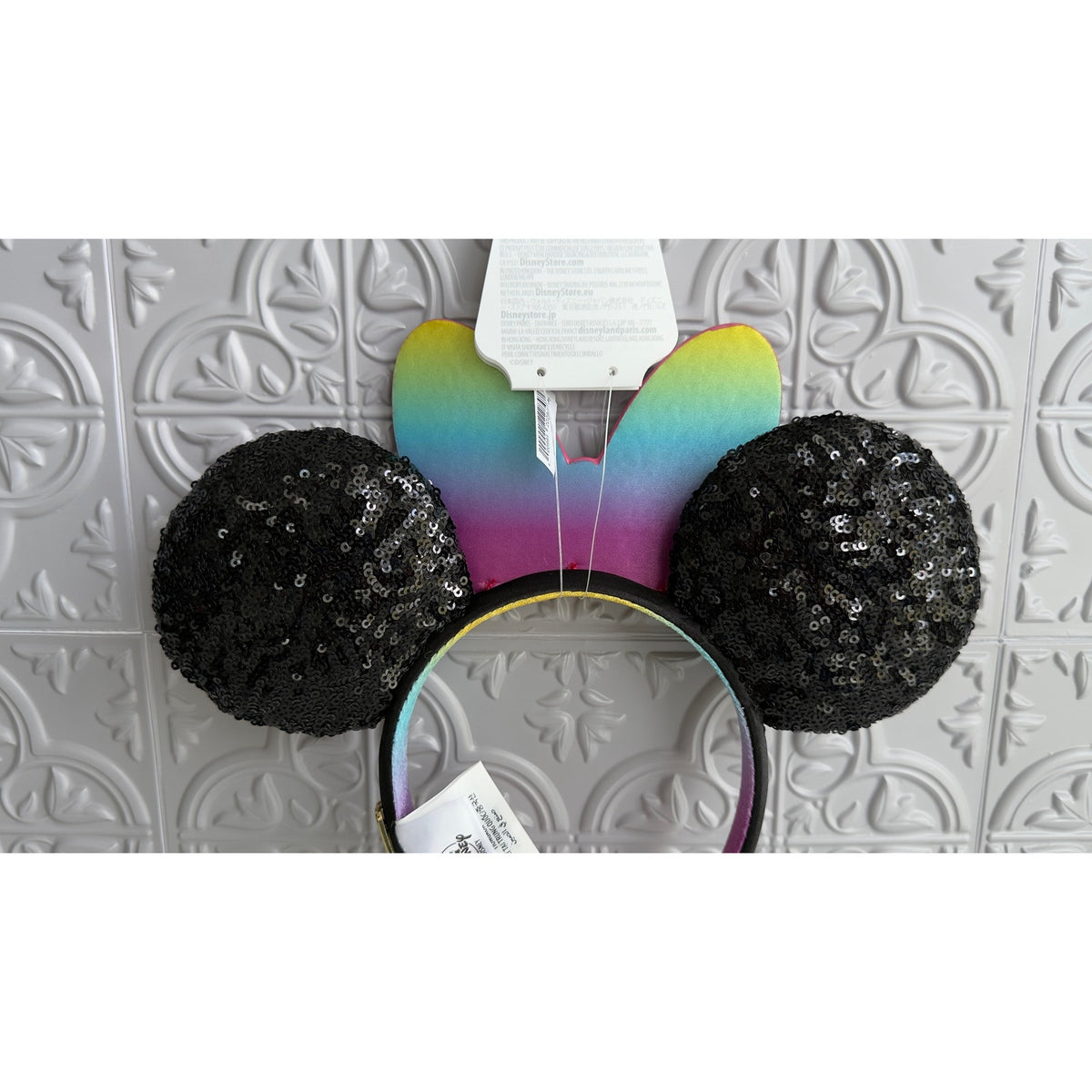 Disneyland 70th Minnie Mouse Rainbow Rhinestone Sequin Ear Headband NWT