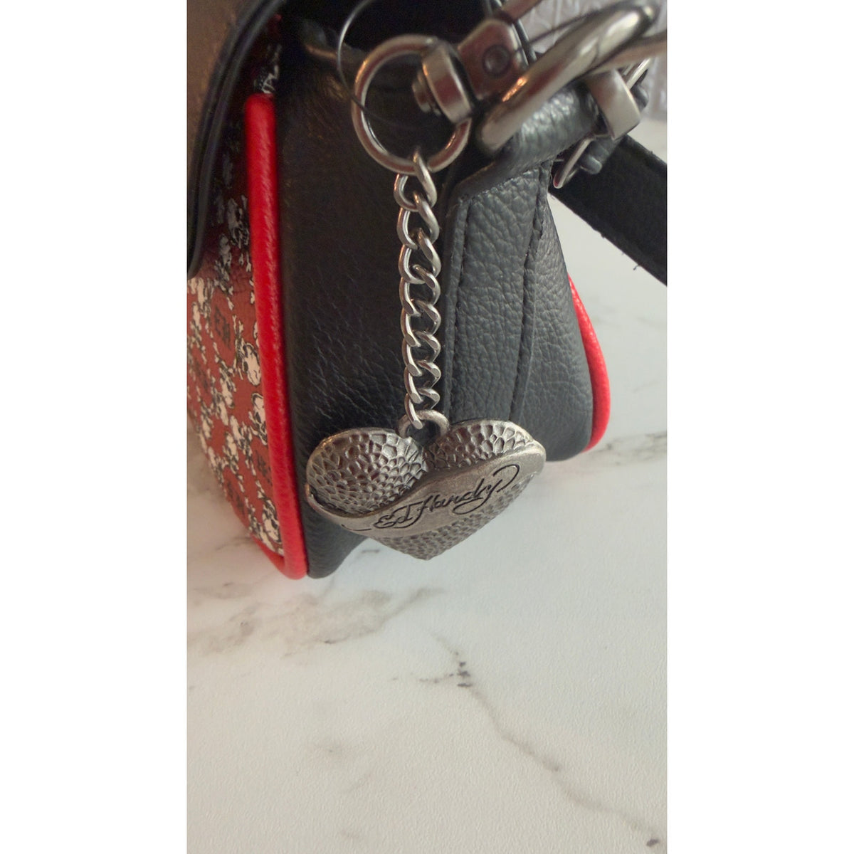 Ed Hardy Rhinestone Skull Flap Crossbody Bag Red & Black Print NWT