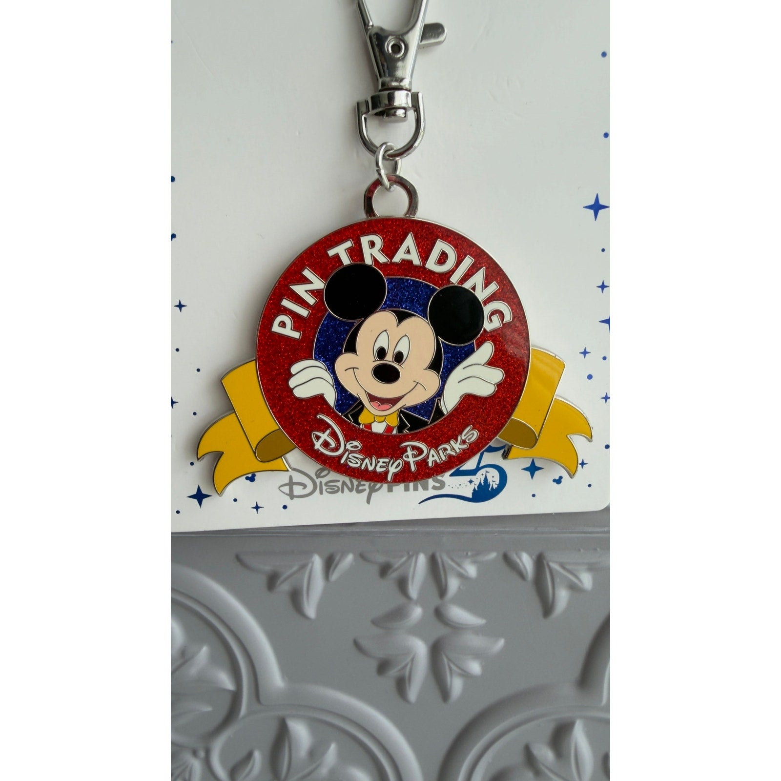 Disney Parks Pin Trading 25th Anniversary Mickey Lanyard Medallion Bag Charm NEW