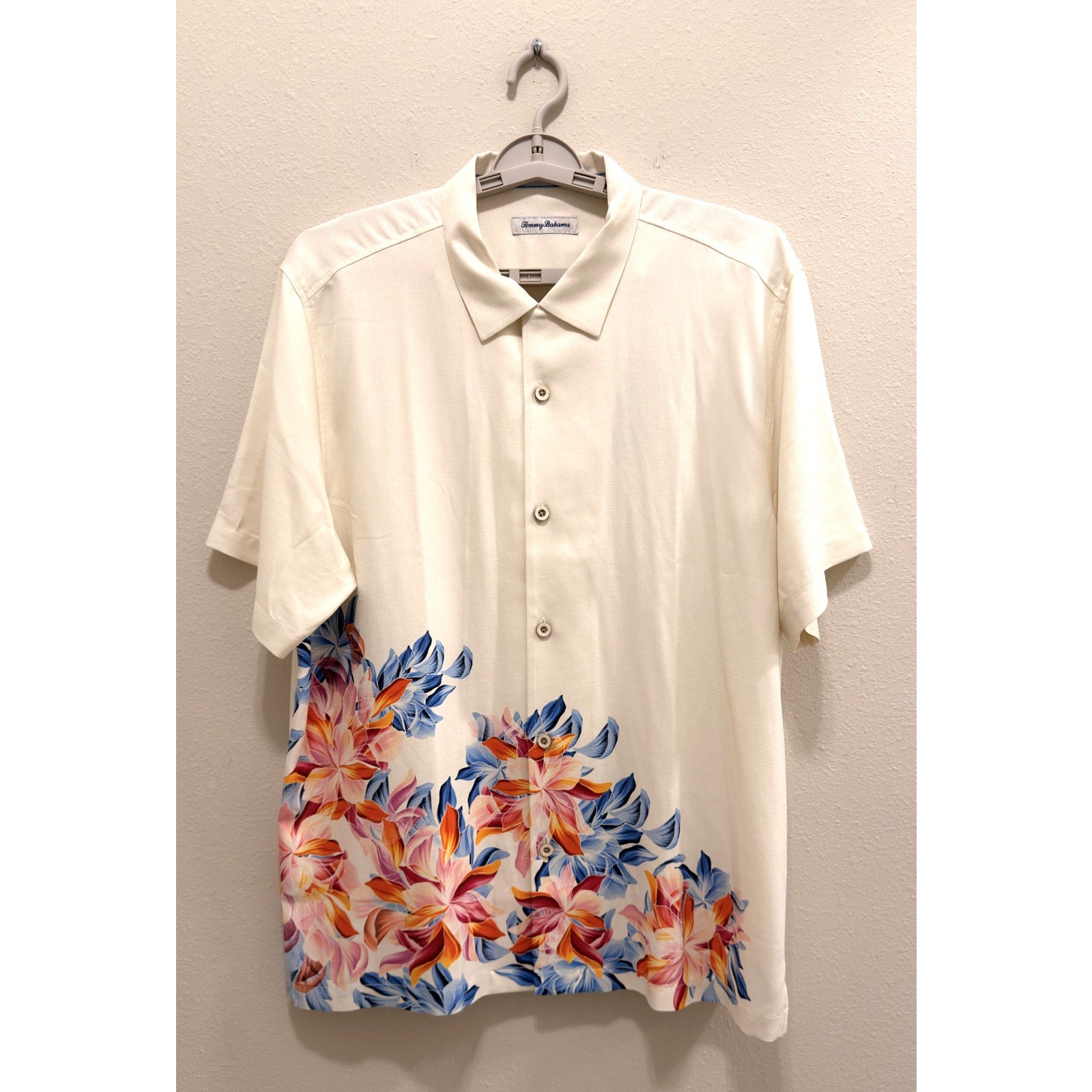 Tommy Bahama Paradise Petals Silk Camp Shirt Ivory White Men's Large NWT