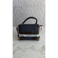 Navy Blue & Brown PU Leather Satchel Crossbody Handbag Top Handle Purse NEW