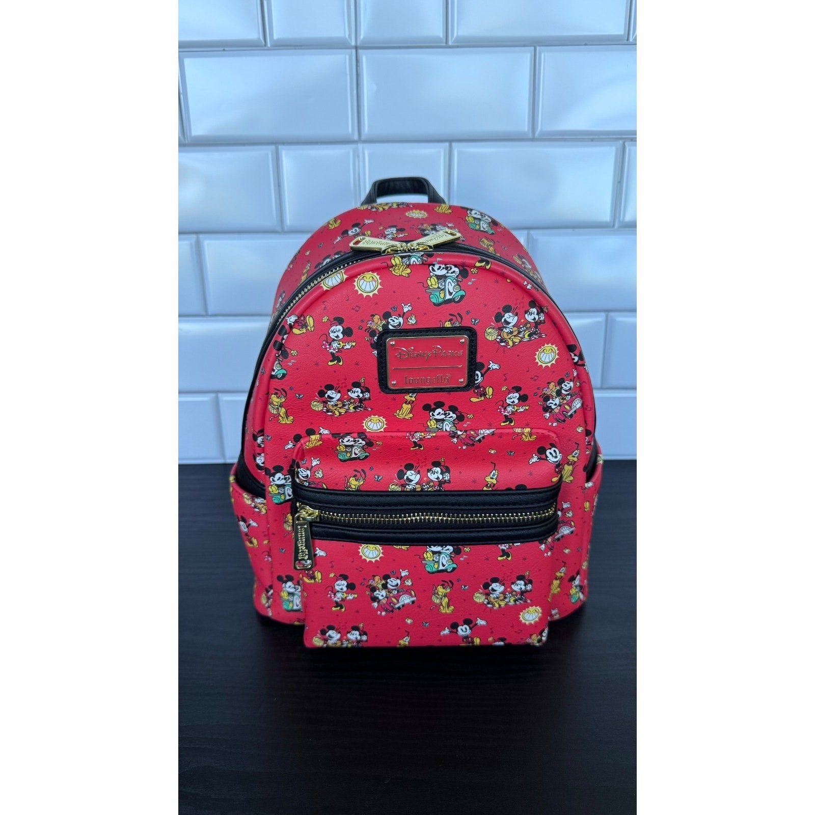 Disney Parks x Loungefly Mickey & Minnie Runaway Railway Mini Backpack Red AOP