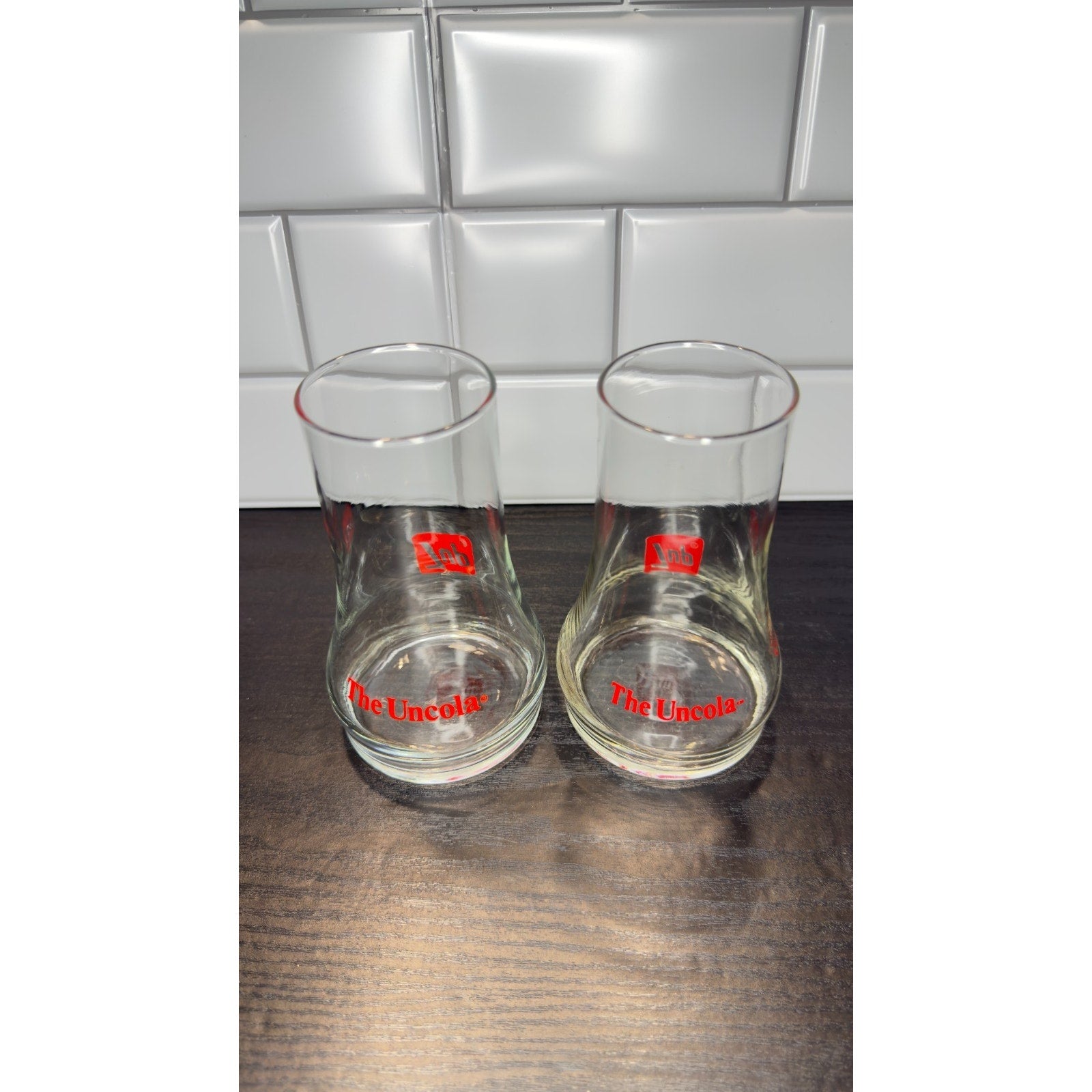 Vintage Set of 2 7Up The Uncola Upside Down Soda Glasses - 1980s Retro