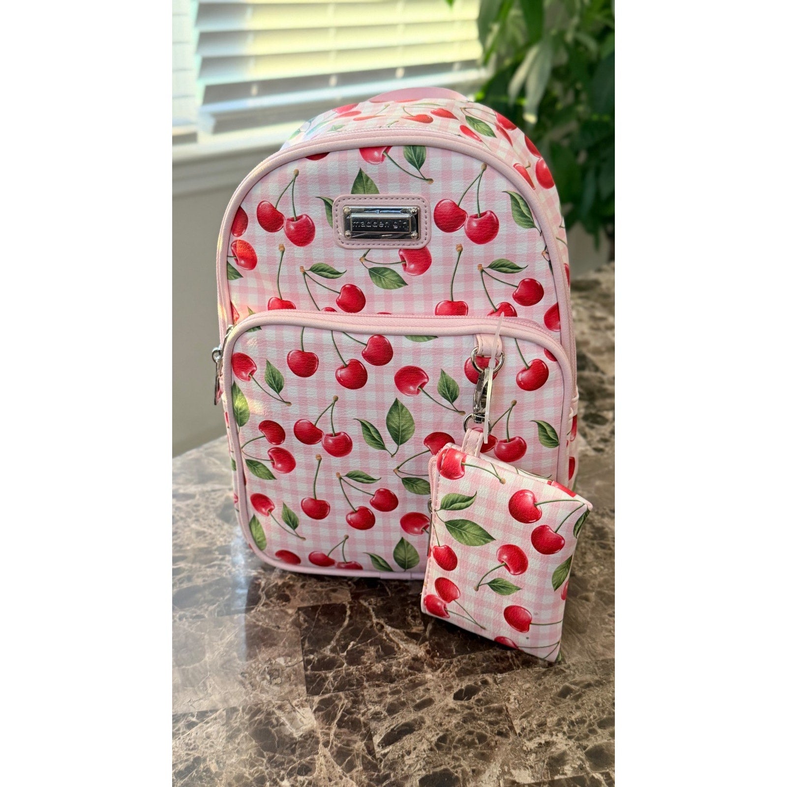 NEW Madden Girl Cherry Print Mini Backpack & Matching Wallet Set