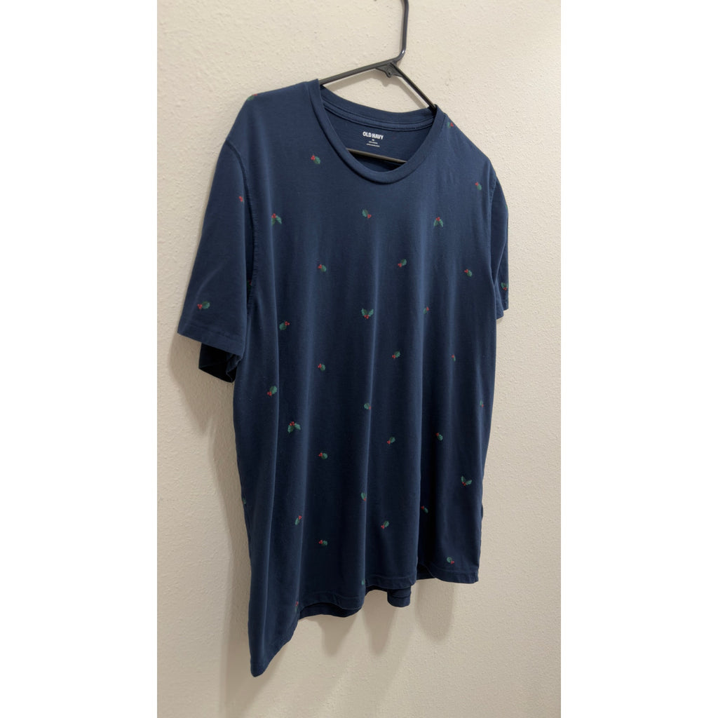 Old Navy "Holly Jolly" Christmas Graphic T-Shirt Men's Size XL Navy Blue