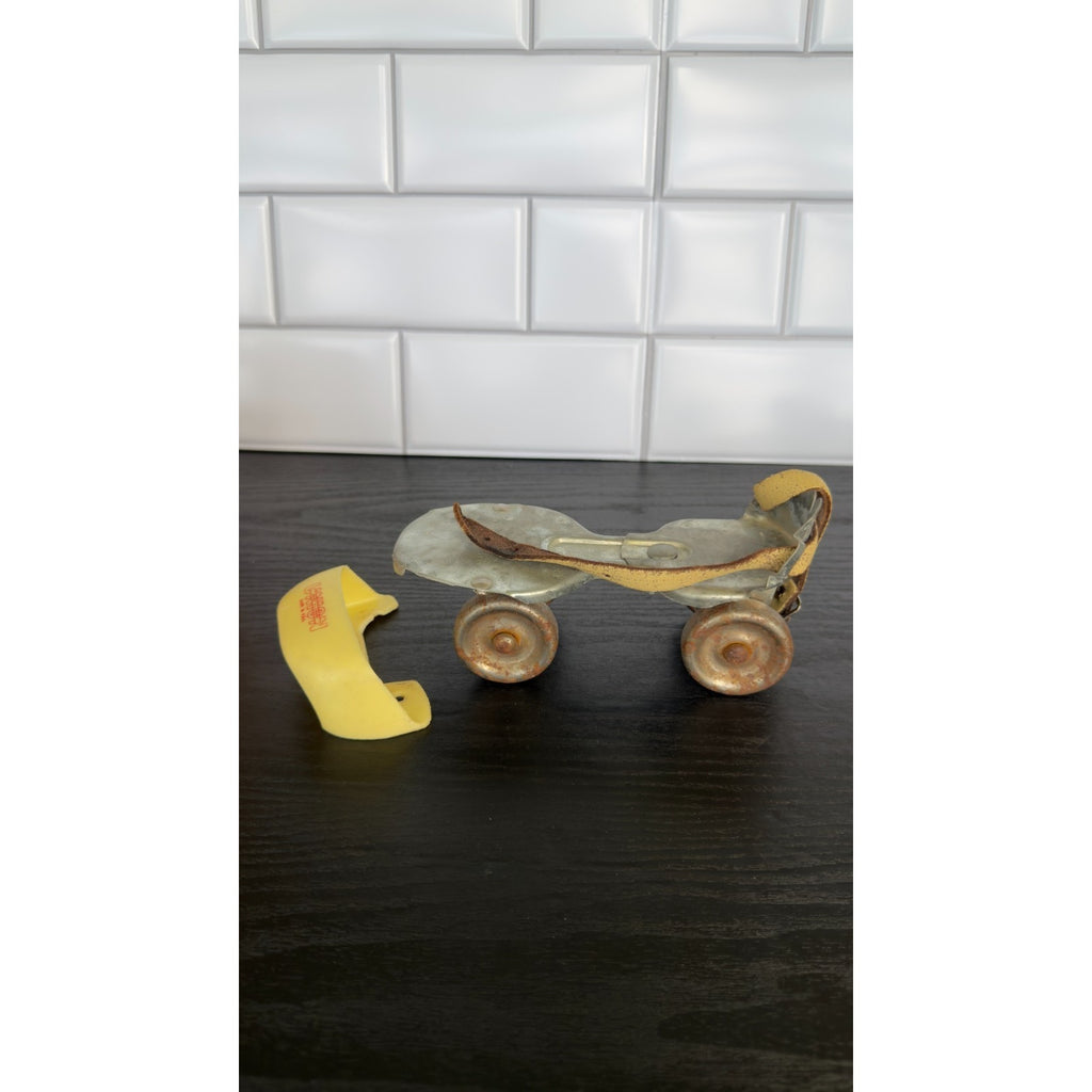 Vintage Union Hardware Adjustable Metal Roller Skates — Yellow Accents