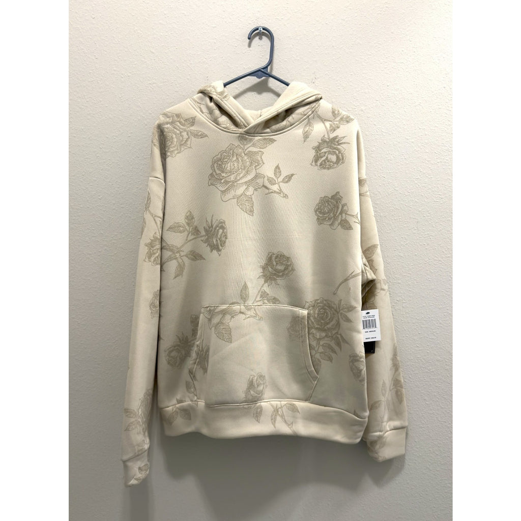 NWT Drill Social Club Rose Print Hoodie Men's Medium Ecru Flocked Fleece