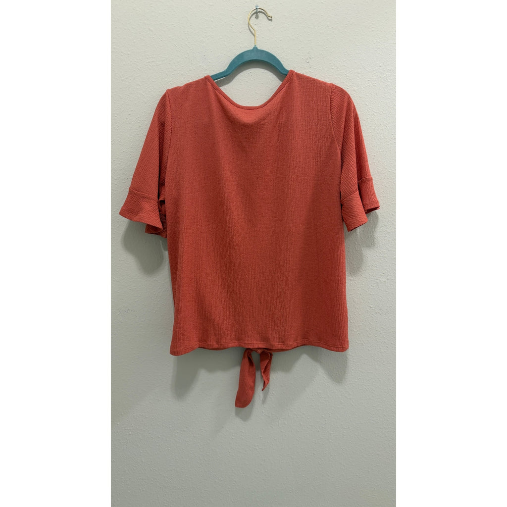 Como Blu Women's Petite XL Rust Terracotta Crochet Lace V-Neck Tie Front