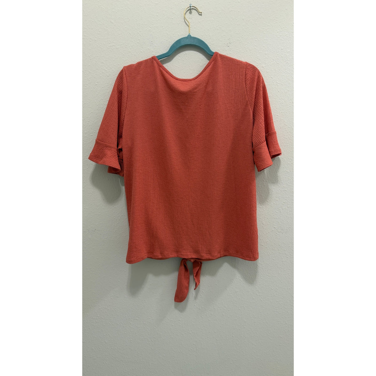 Como Blu Women's Petite XL Rust Terracotta Crochet Lace V-Neck Tie Front
