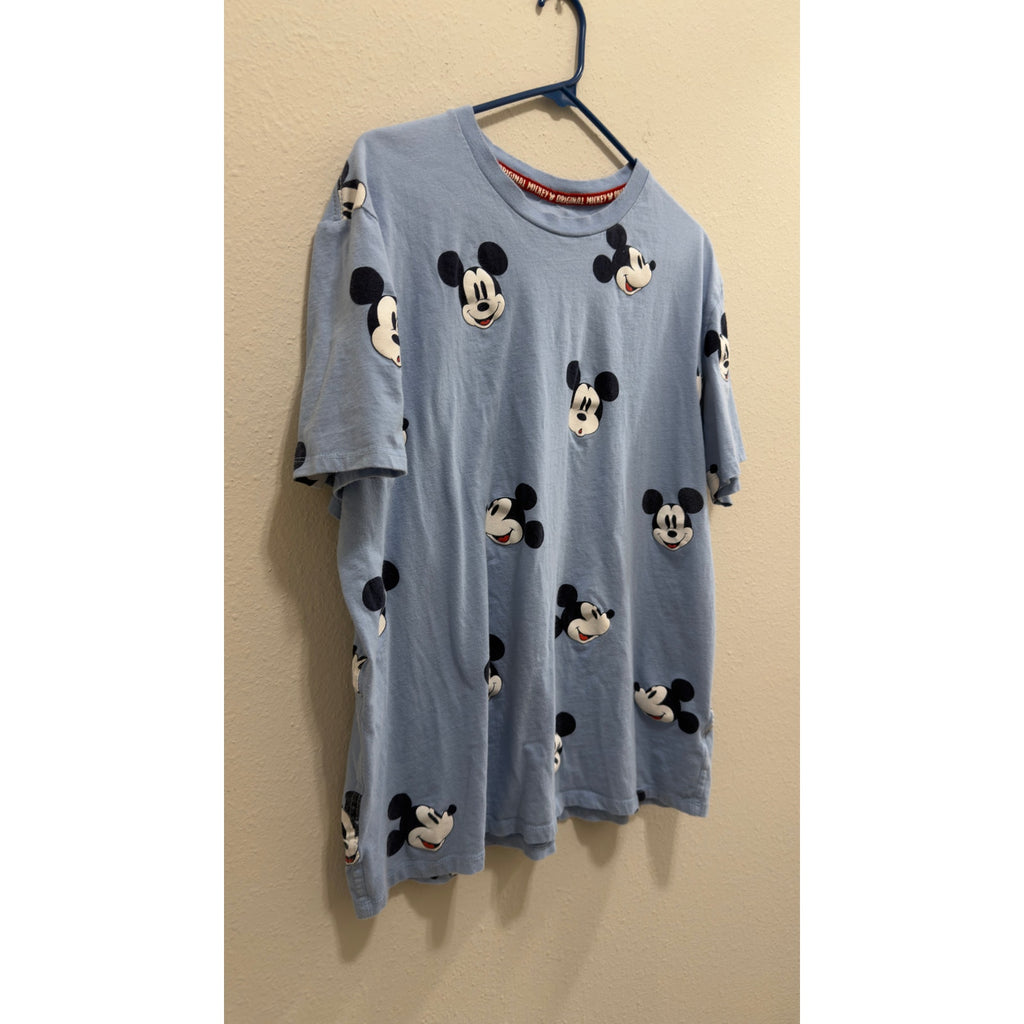 Disney Parks Mickey Mouse All-Over Print Graphic T-Shirt Light Blue Large