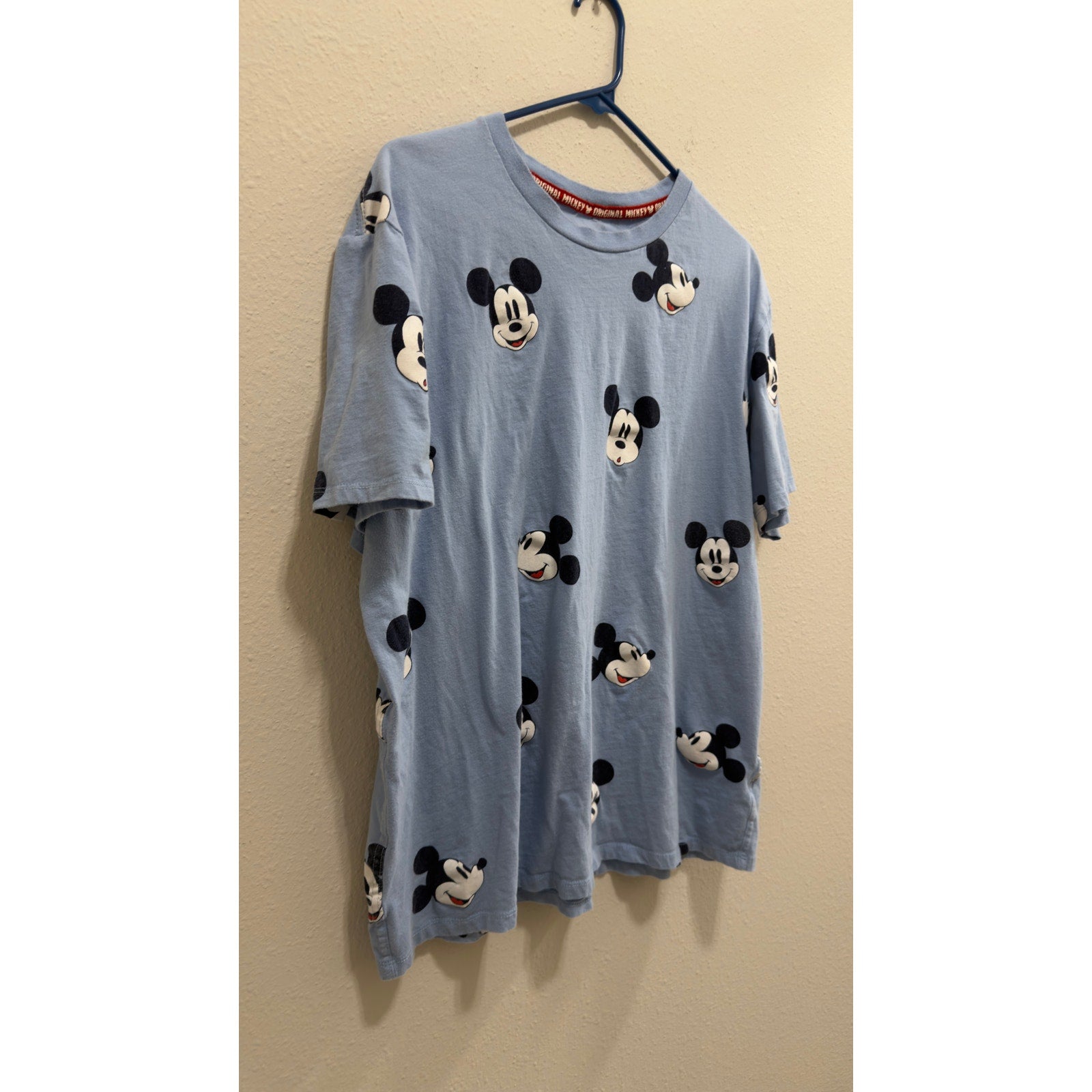 Disney Parks Mickey Mouse All-Over Print Graphic T-Shirt Light Blue Large