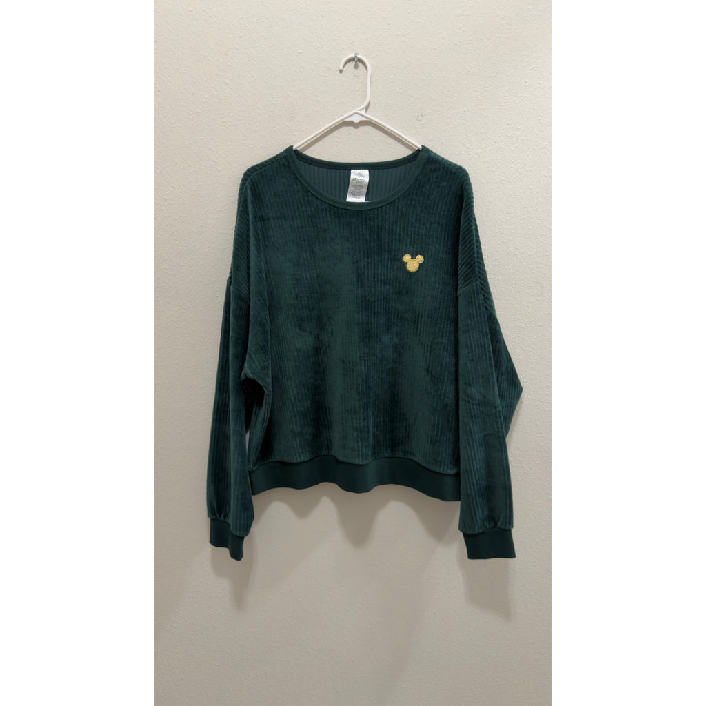 Disney Parks Haunted Mansion Wallpaper Teal Velvet Flocked Crewneck Large