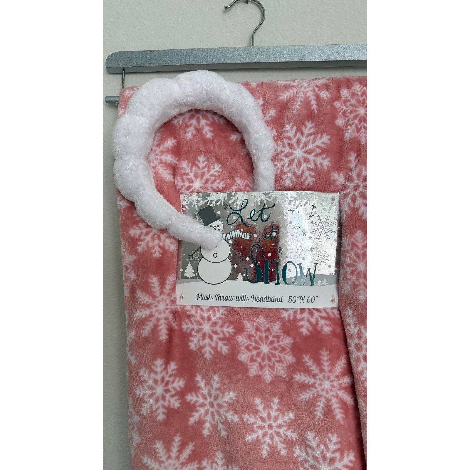Plush Pink Snowflake 50x60 Throw Blanket and Headband Set NEW
