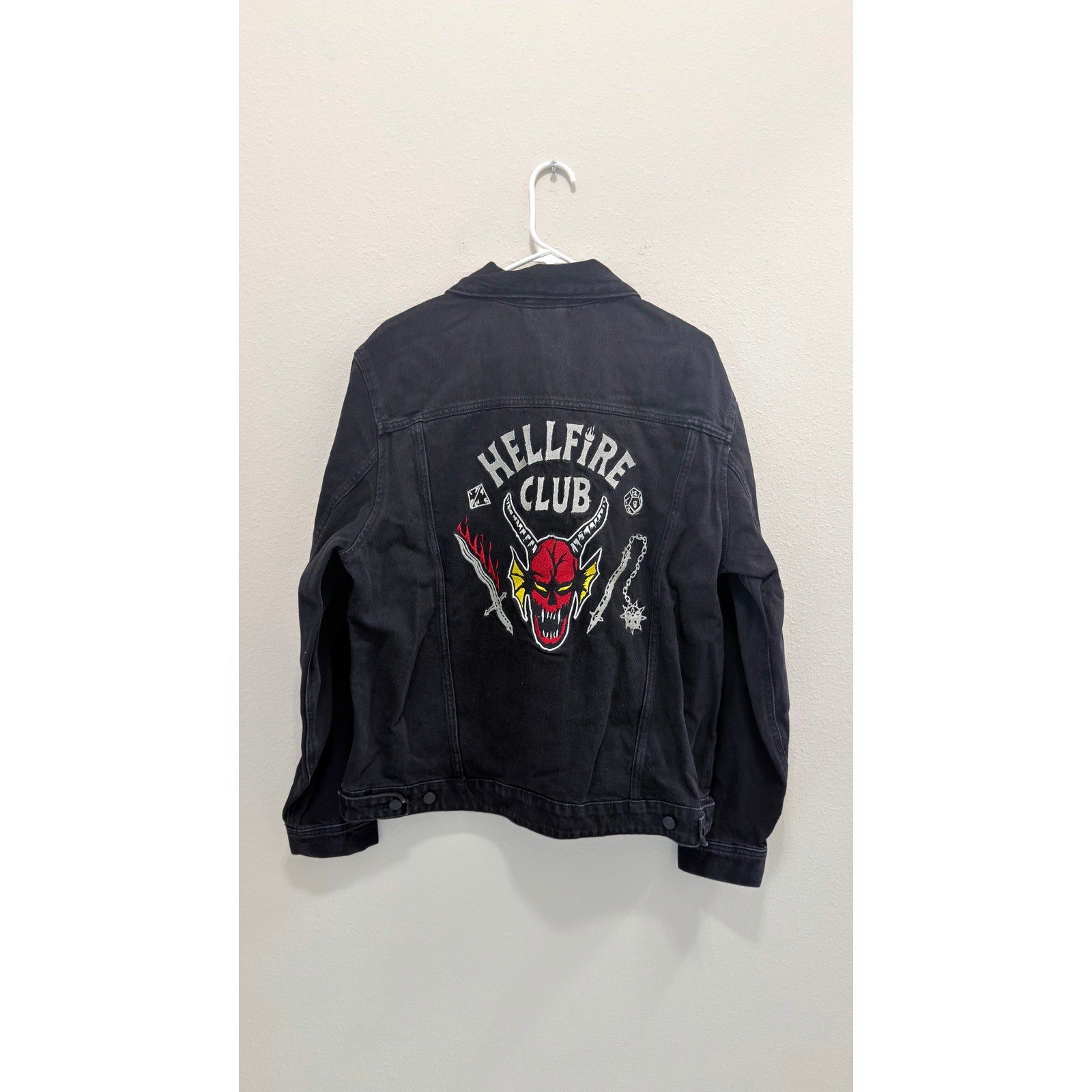 Primark Stranger Things Hellfire Club Embroidered Denim Jacket Unisex Large NEW