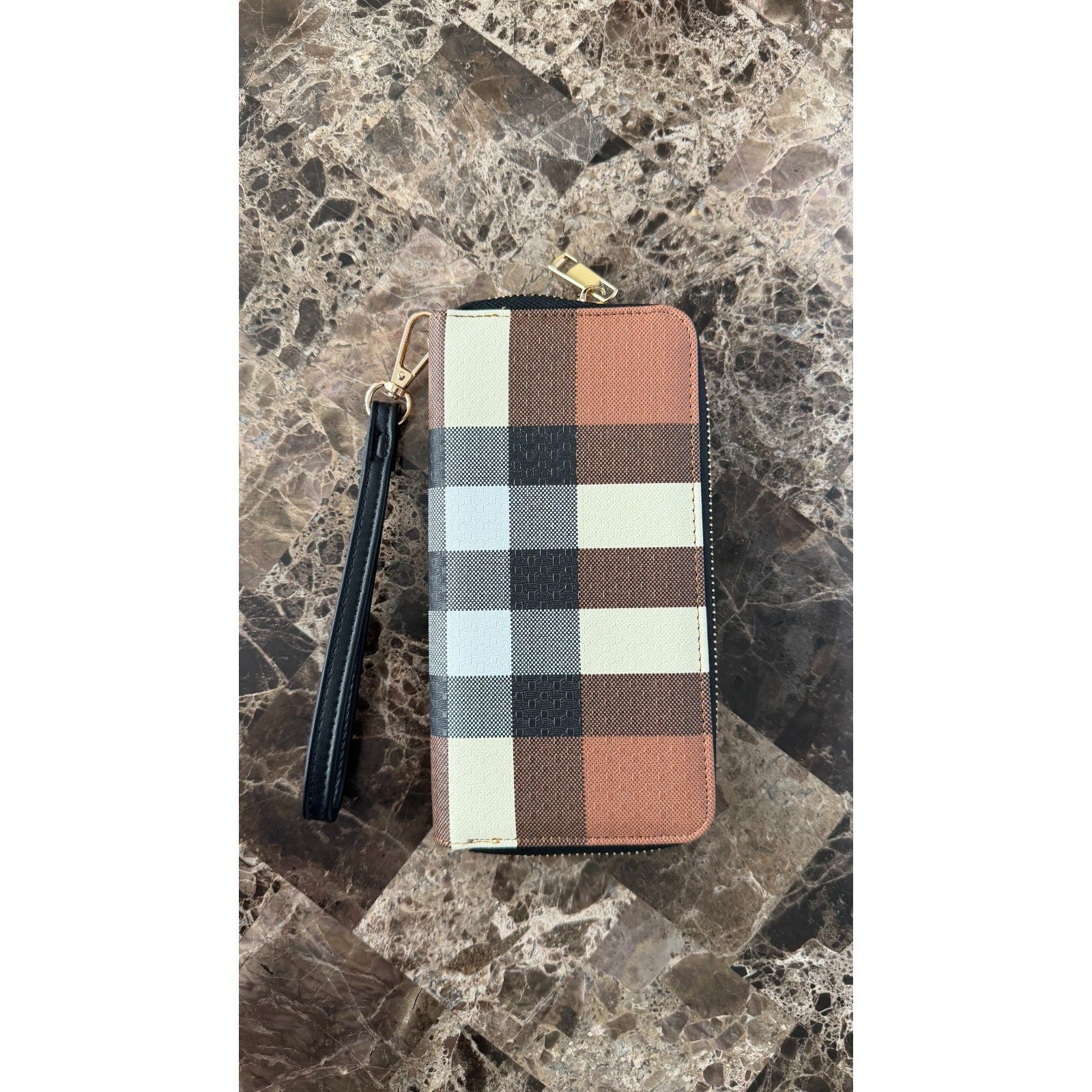 NEW 2 IN-1 Monogram Plaid Zip Tote Bag + Zip Wallet