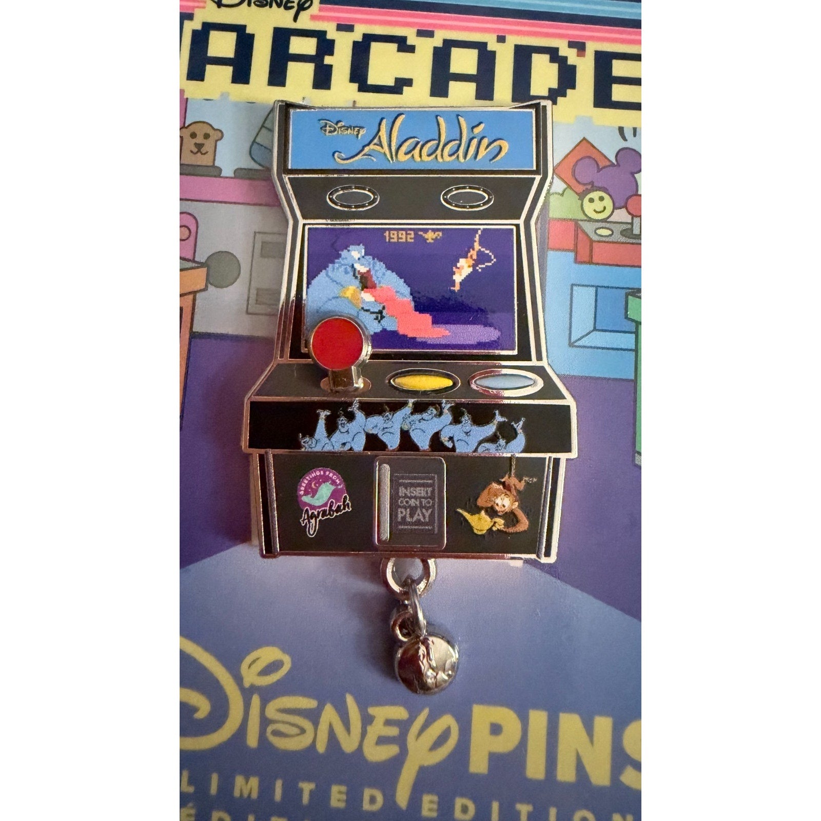 Disney Parks 2023 Arcade Game Machine ALADDIN Genie Abu Dangle Pin LE 4000 NEW