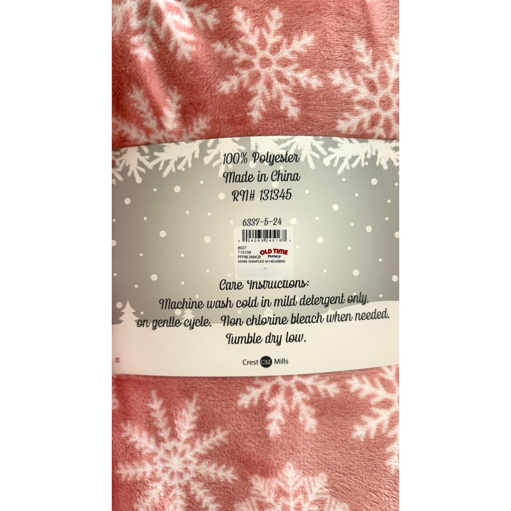 Plush Pink Snowflake 50x60 Throw Blanket and Headband Set NEW